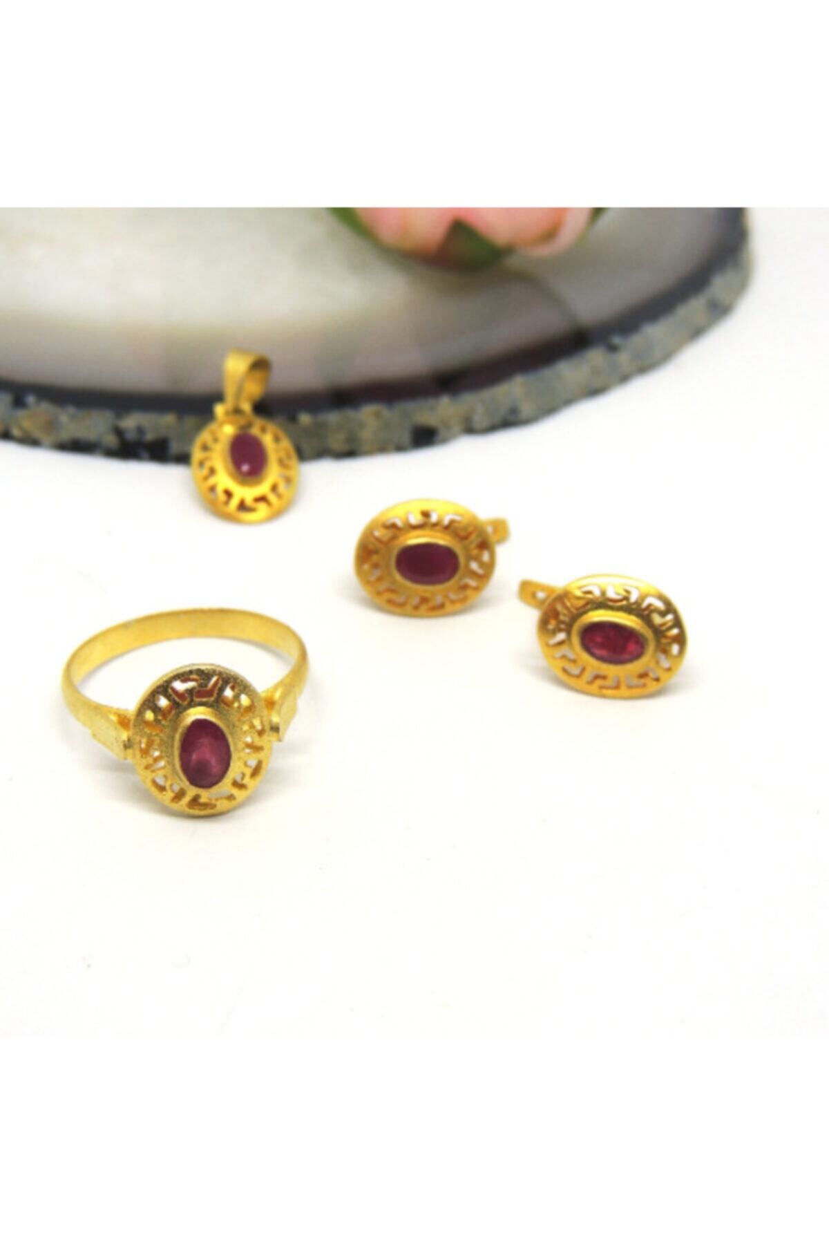 Maison Alanya Grek Desen 14 Ayar Altın Yakut Set