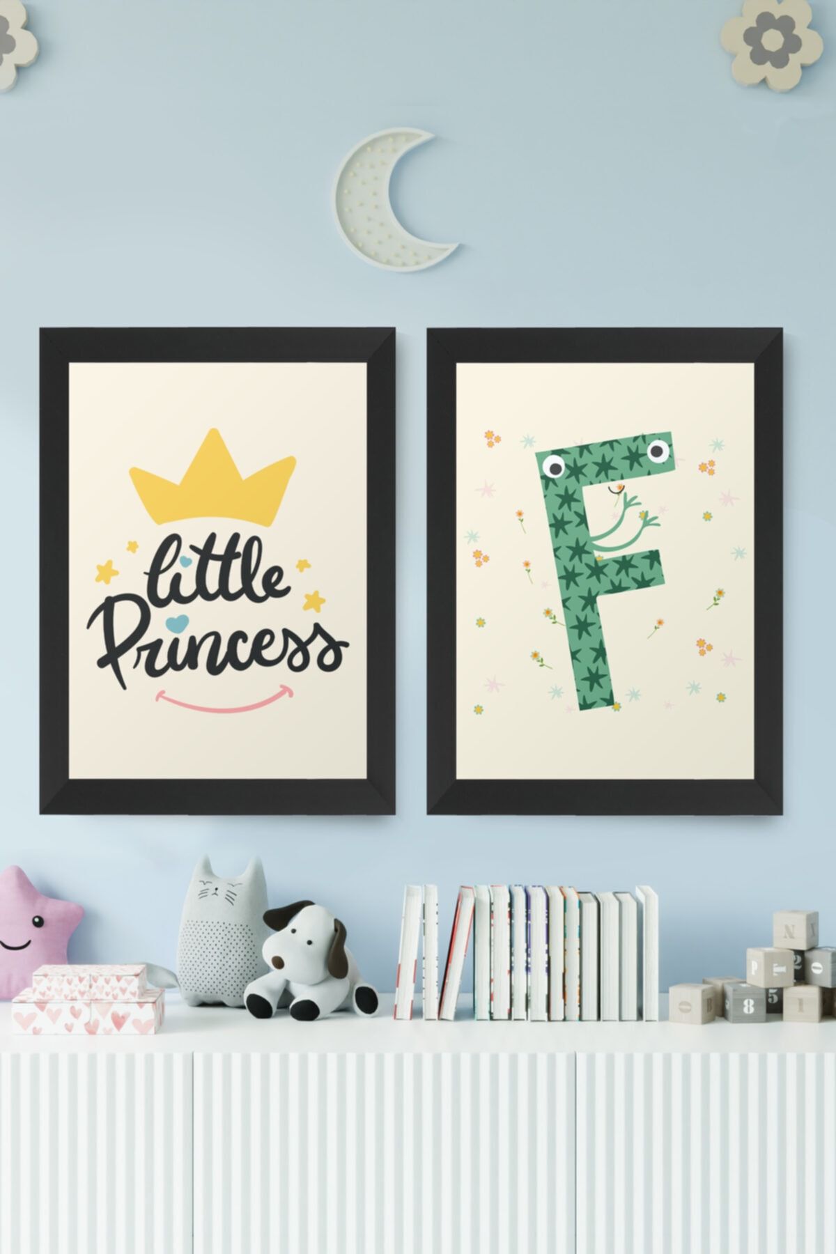 digital art Little Princess Prenses Kız Çocuk Odası F Isim Baş Harfli Tablo Siyah