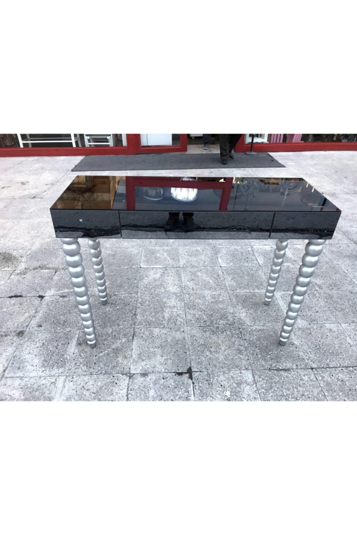 EvimE Aksesuar Elma Dresuar 110 Cm Ahşap Boyalı Aynalı Gümüş