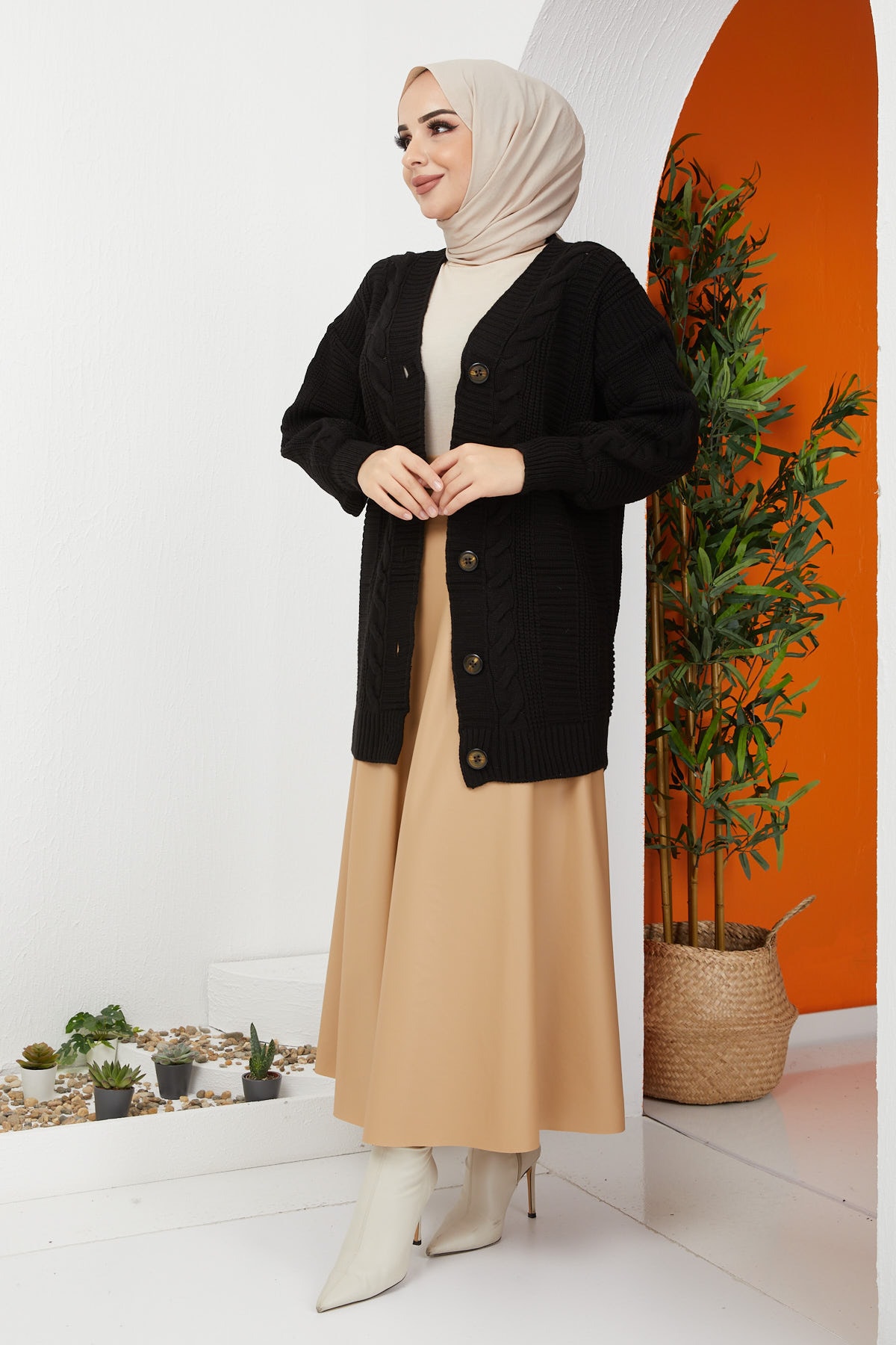 İmajButik Kalın Örme Triko Hırka/siyah