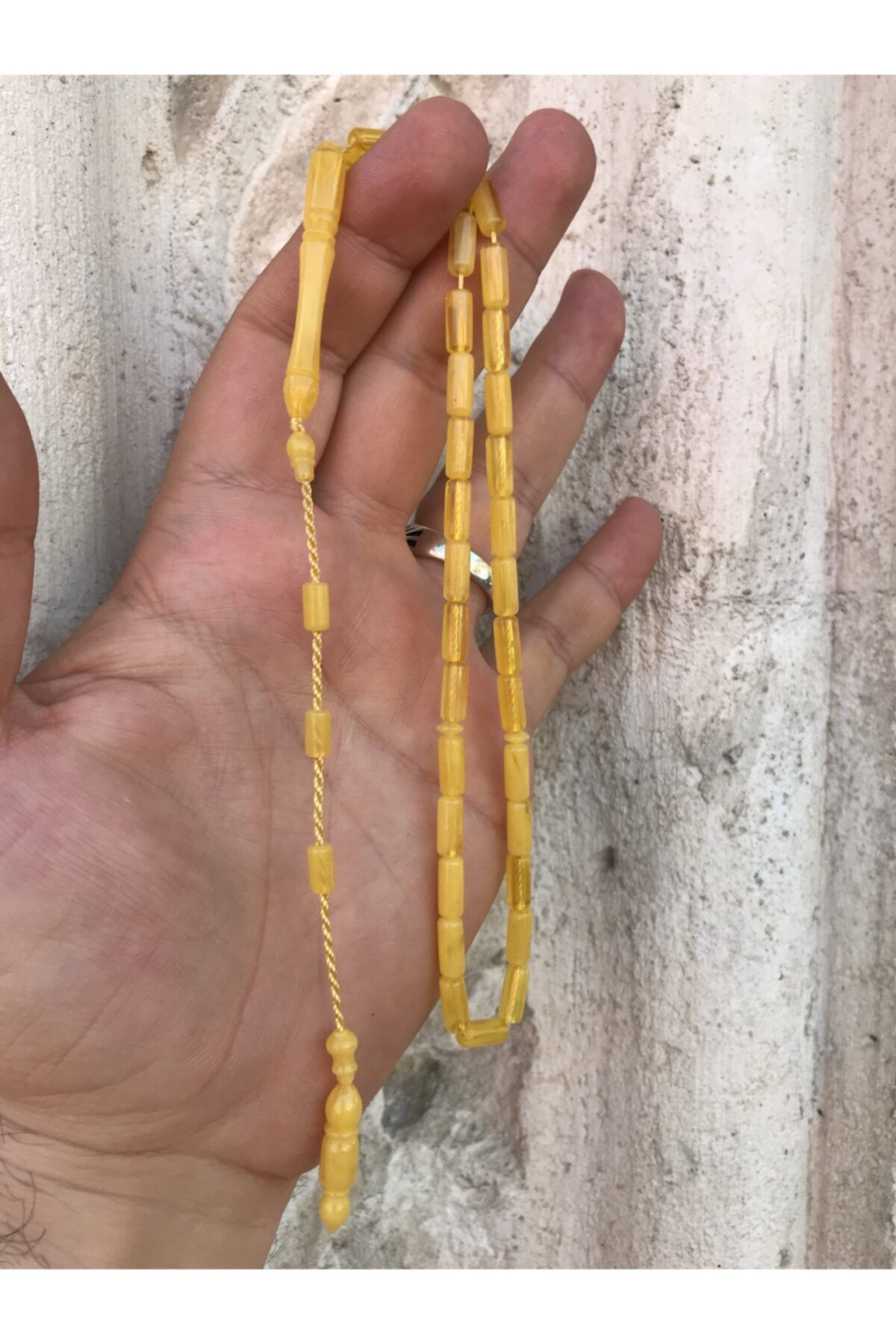 Sultan Telkari Erkek Sarı Kesme Model Toz Kehribar Tesbih