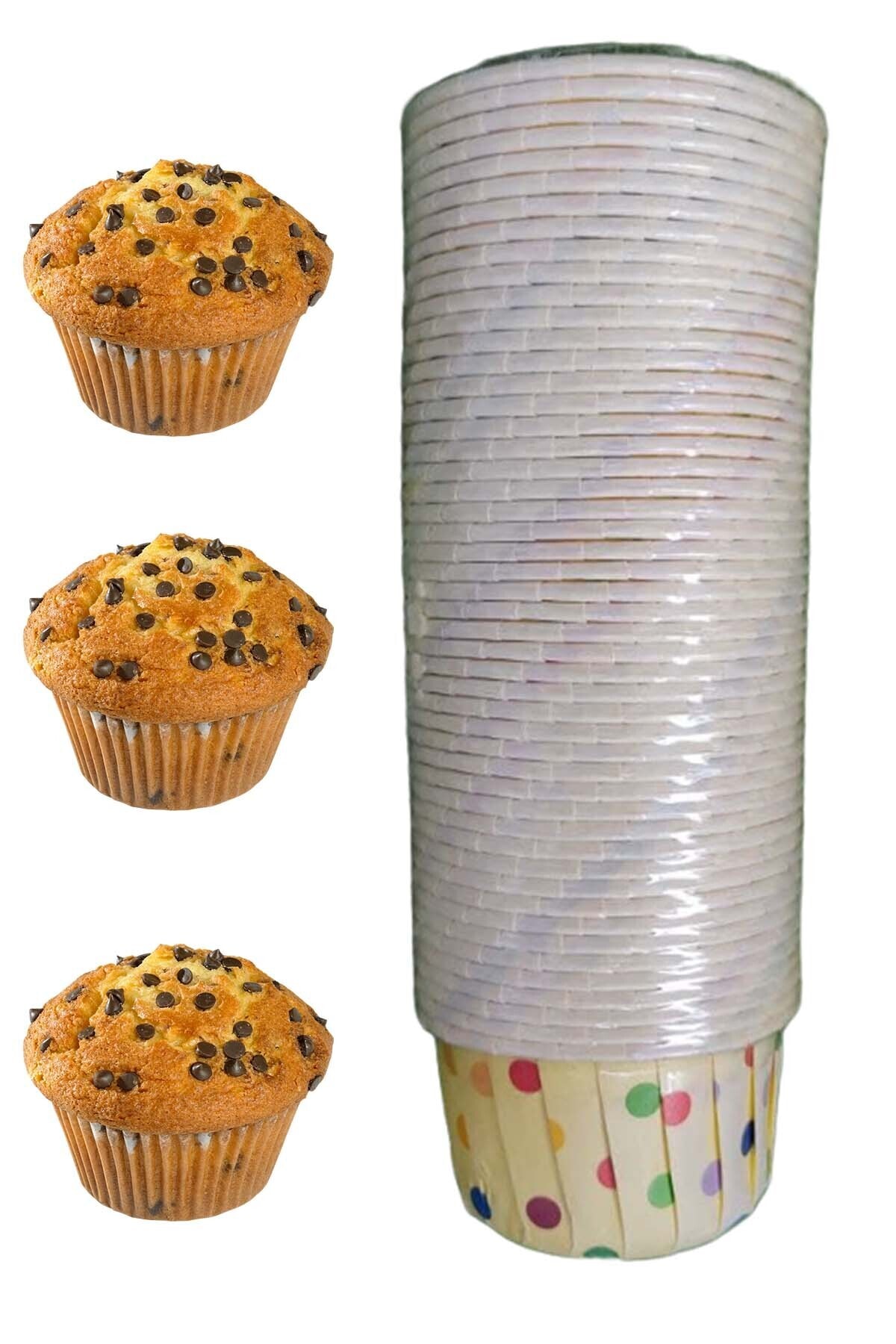 NE GELDİ 50'li Küçük Boy Renli Puantiyeli Desenli Kağıt Muffin Kapsülü