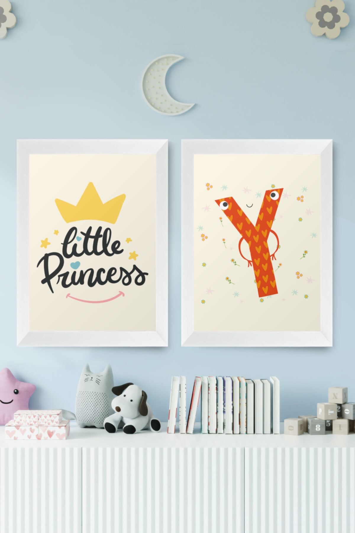 digital art Little Princess Prenses Kız Çocuk Odası Y Isim Baş Harfli Tablo Beyaz