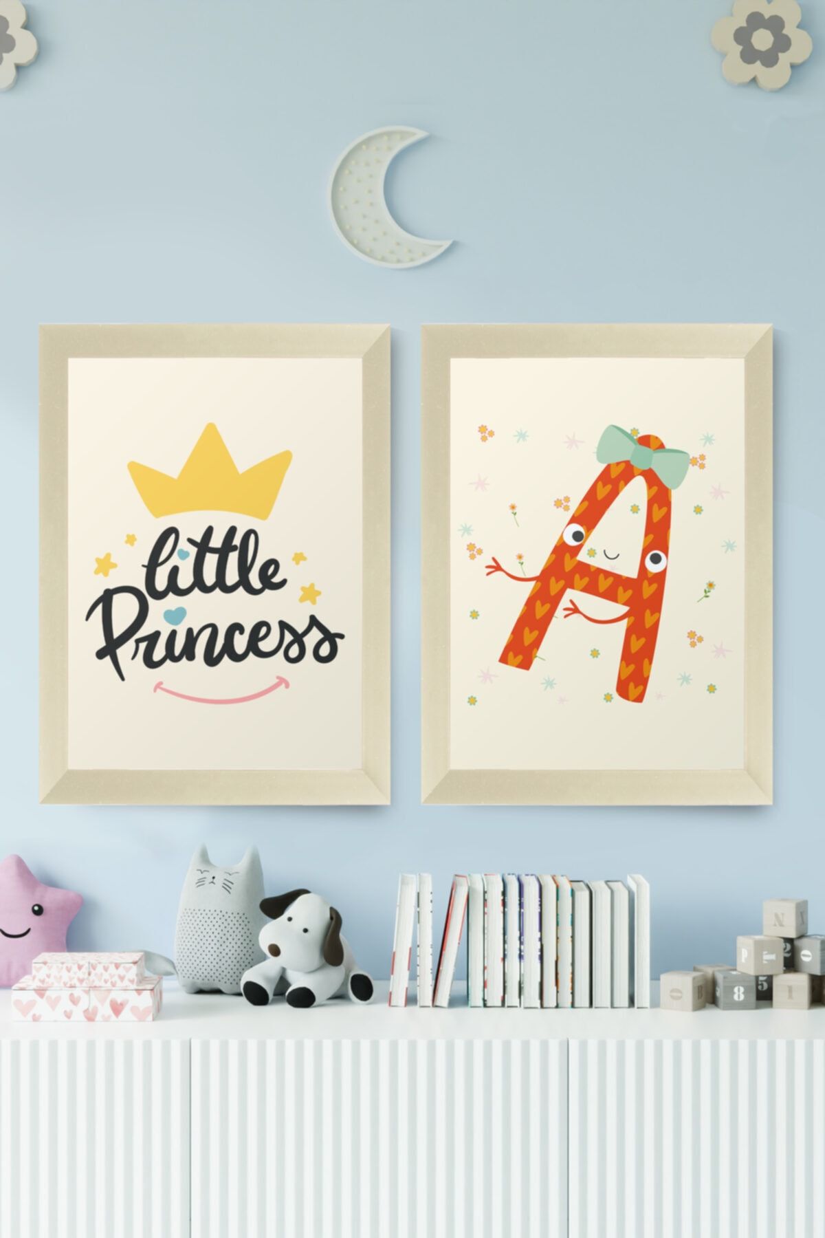 digital art Little Princess Prenses Kız Çocuk Odası A Isim Baş Harfli Tablo Ahşap