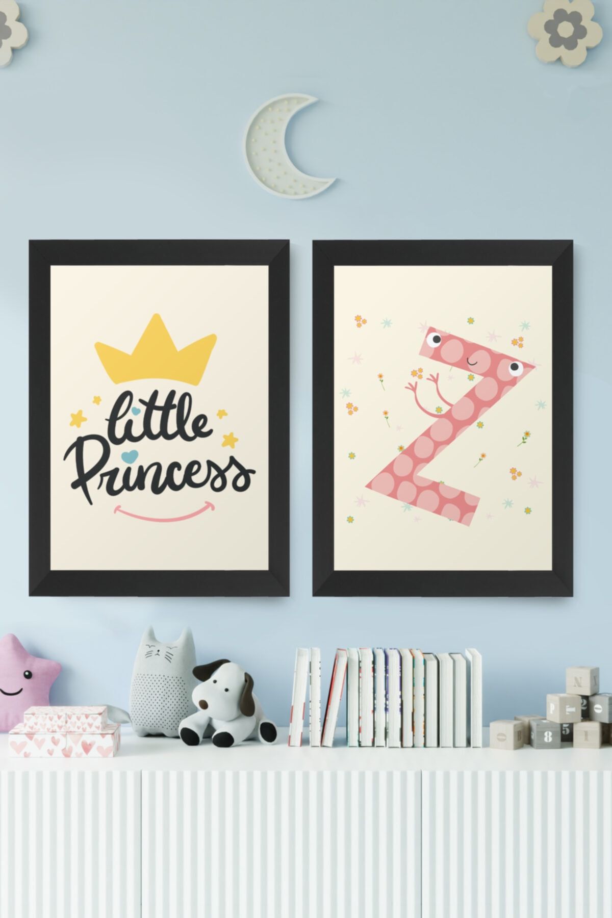 digital art Little Princess Prenses Kız Çocuk Odası Z Isim Baş Harfli Tablo Siyah
