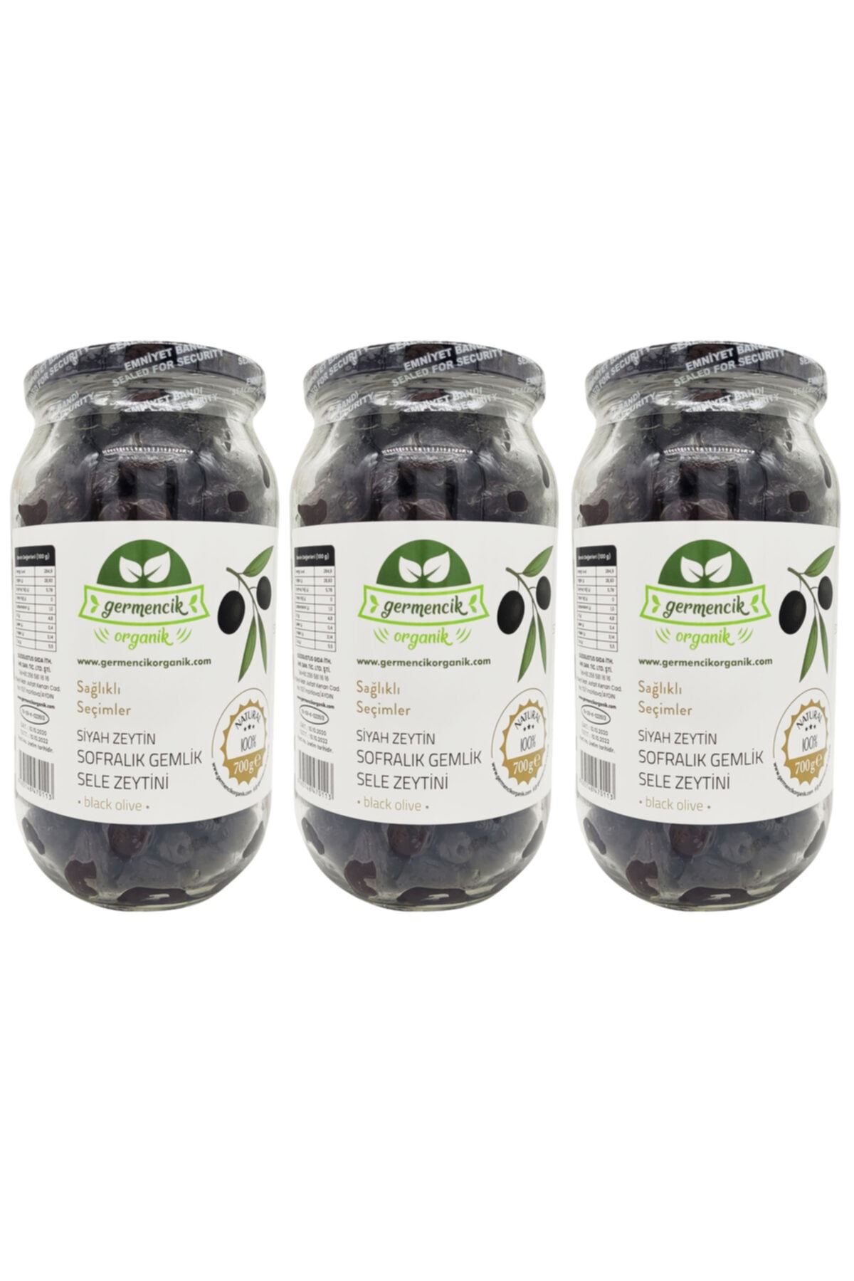 Germencik Organik Siyah Gemlik Sele Zeytin Paketi 3 Adet 3x700 gr