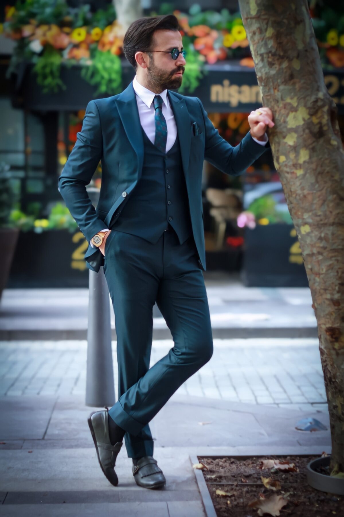 mustafakemalkurtstore Slim Fit Yeşil Takım Elbise Yelekli