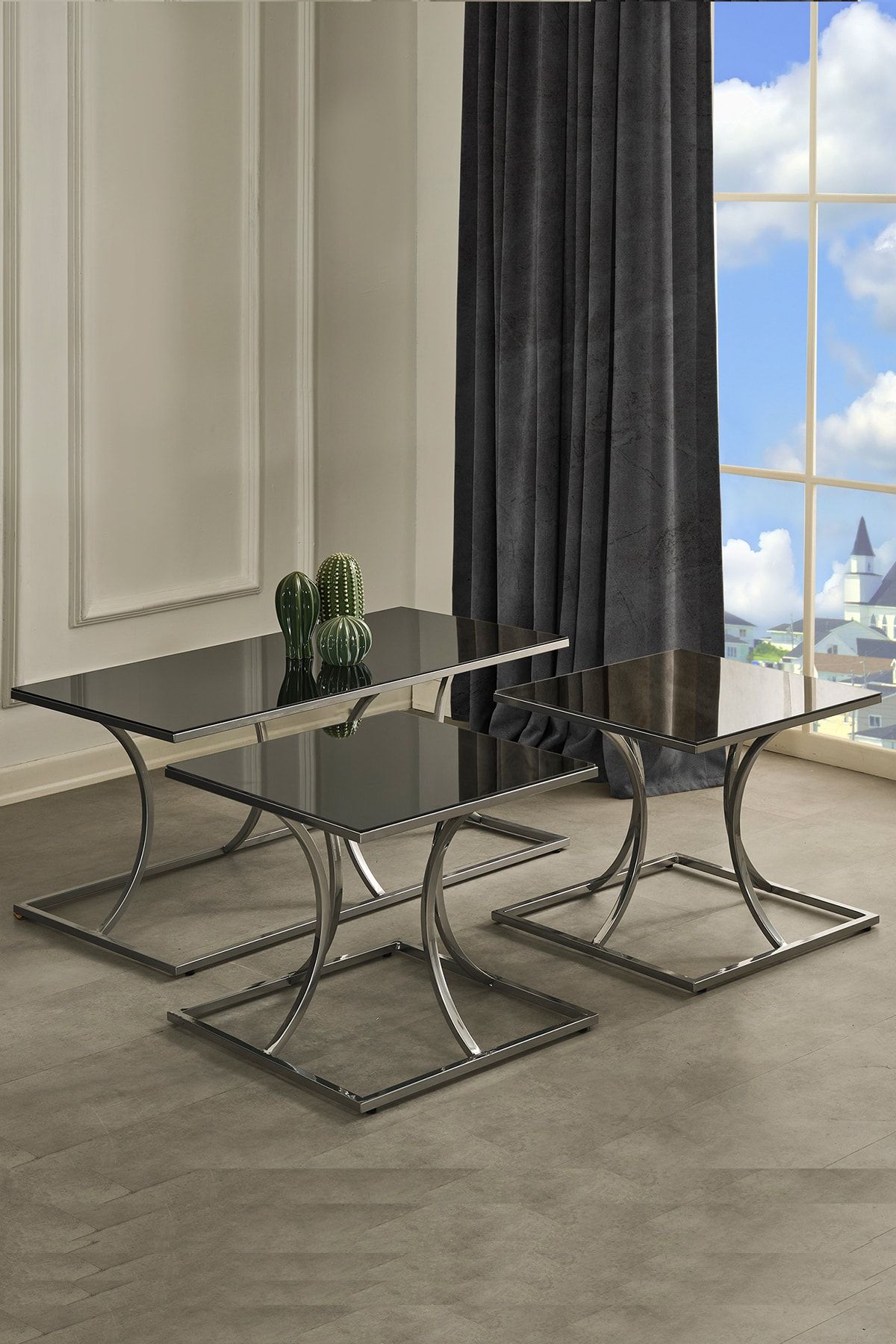 Sawoli Home Puzzle Gümüş Metal Ayak Aynalı Orta Sehpa