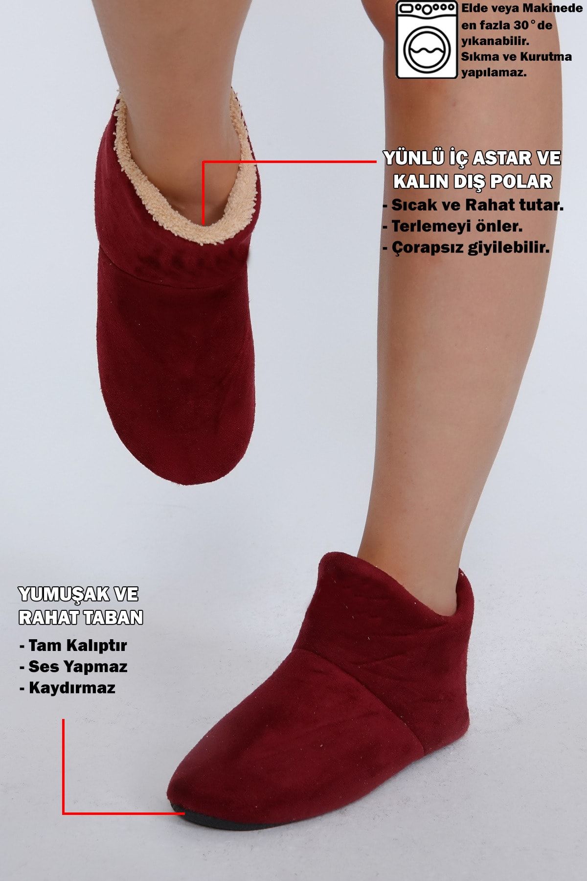 Beyond Ev Botu Içi Yünlü Yumuşak Taban Unisex Pwr Panduf Bordo