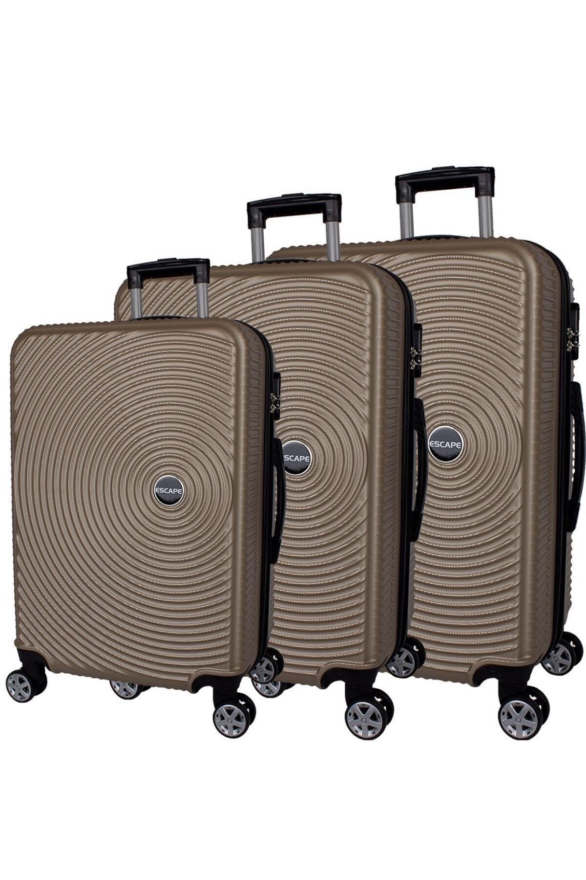 ESCAPE 072 Gold Abs Kırılmaz 8 Tekerlekli 3 Lü Set Takım Valiz