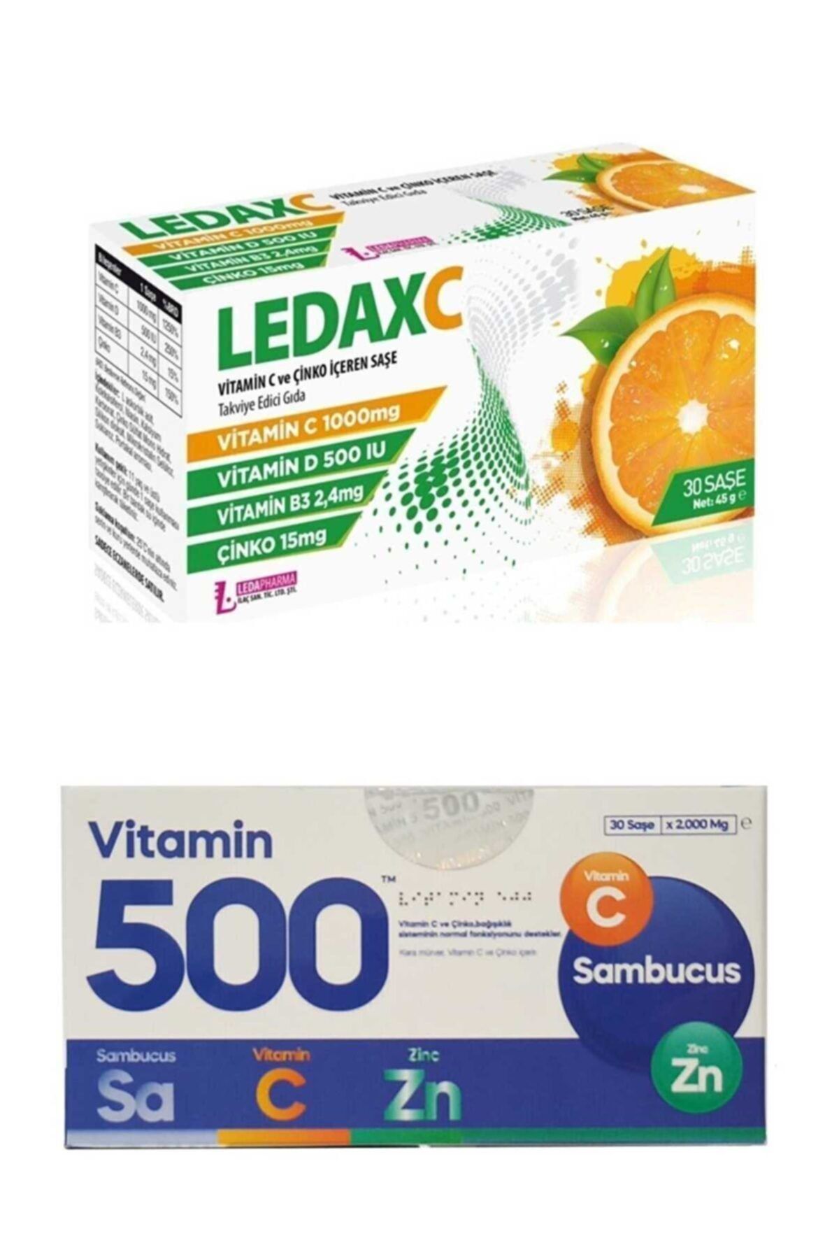 LedaPharma Ledaxc Vitamin C Ve Çinko Içeren 30 Sase Ve Sambucus Vitamin 500 30 Sase