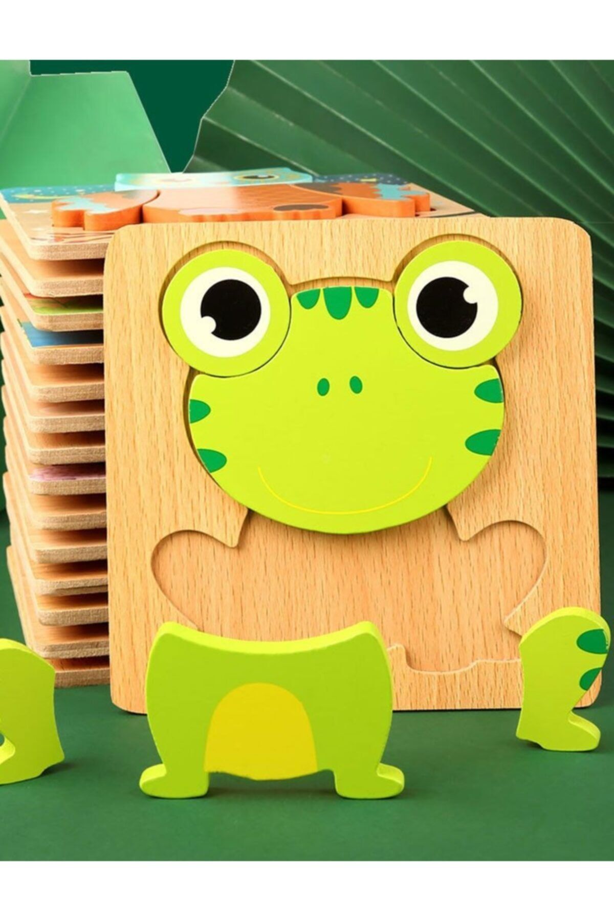 SHEKER HOME Ahşap Çocuk Montessori Eğitici Zeka Geliştirici 3d Yapboz Kurbağa Ahşap Oyuncak