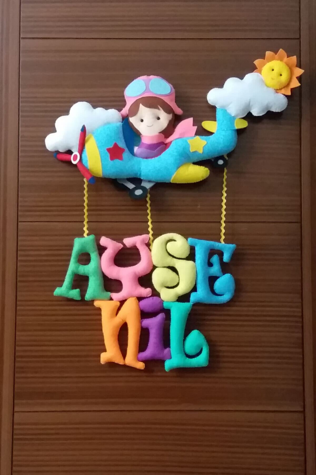 Renkli Hayallerim Ayşe Nil İsimli Uçak Bedek Odası Kapı Süsü