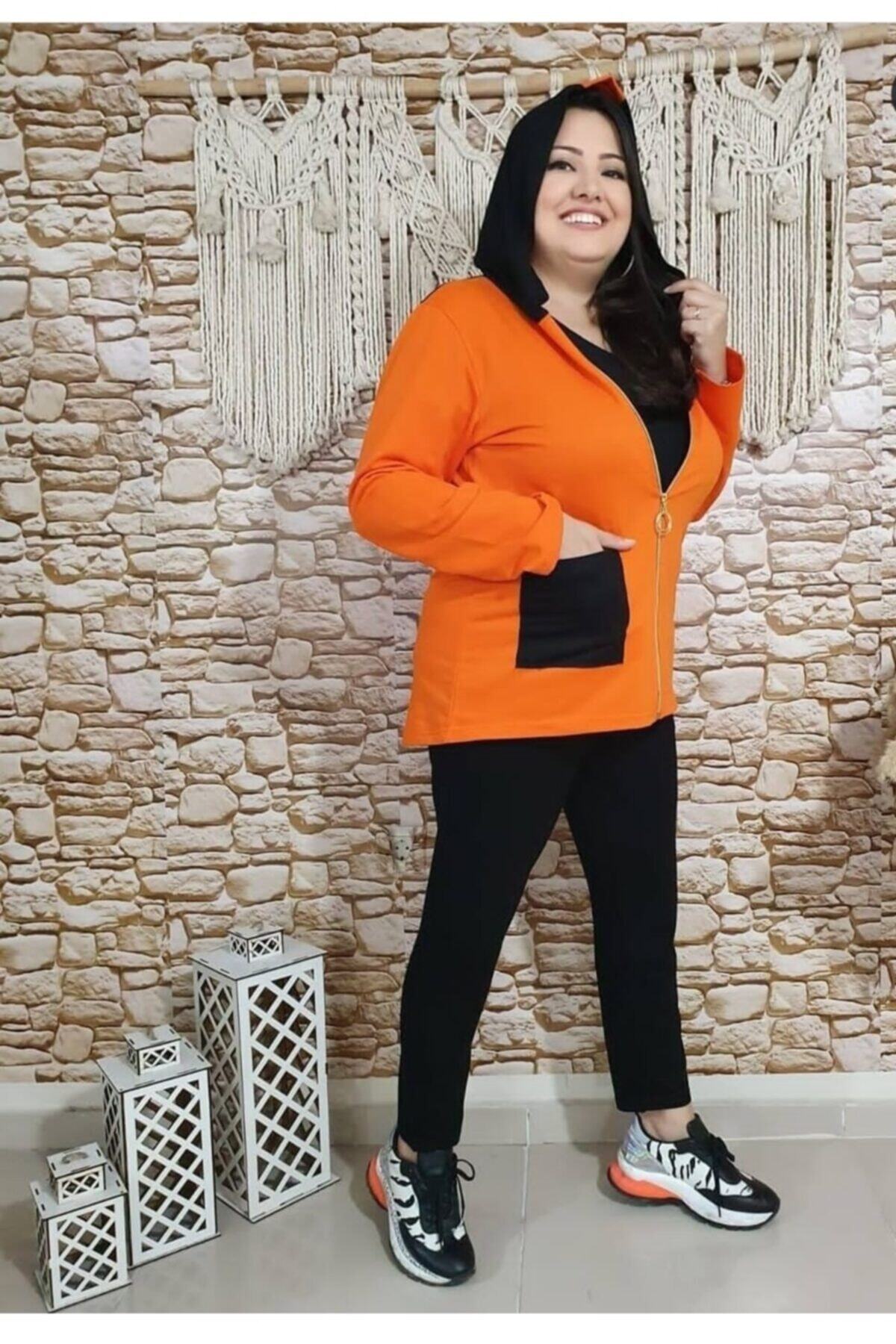 Black & White Boutique Buyuk Beden Tasarim Esofman Takimi Turuncu