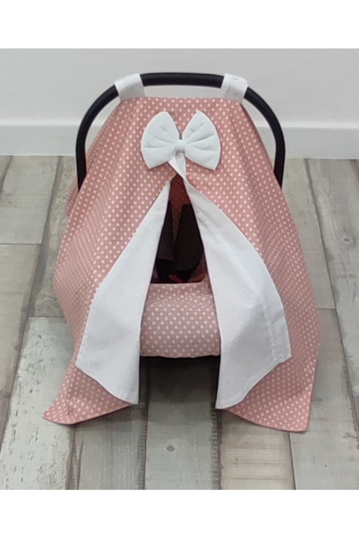 mordesign Bebek Puset Örtüsü, %100 Pamuklu Kumaş, Askı Stil, Puantiyeli, Pembe Renk