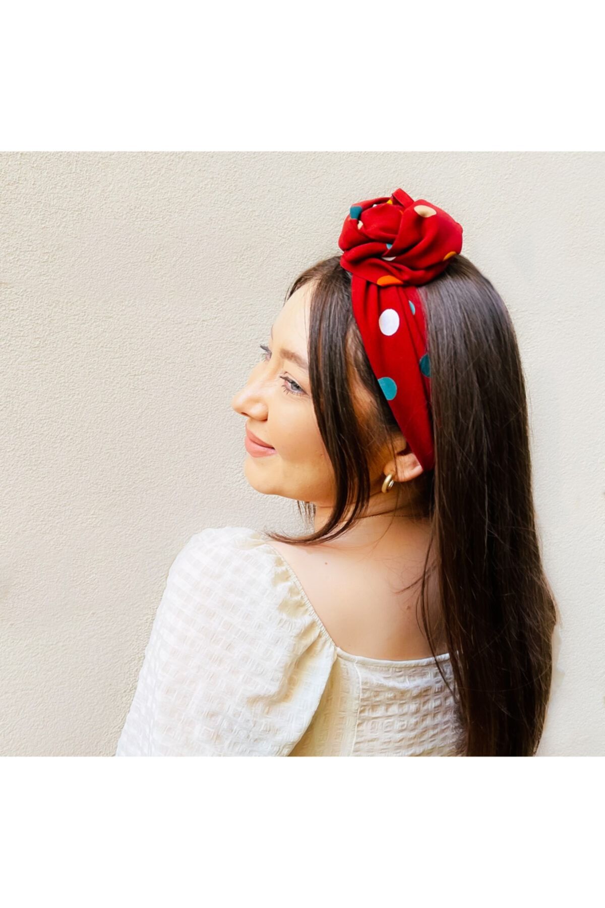 Lovesome Handmade Bordo Renkli Puantiye Desenli Afrika Model Telli Kadın Saç Bandı Bandana
