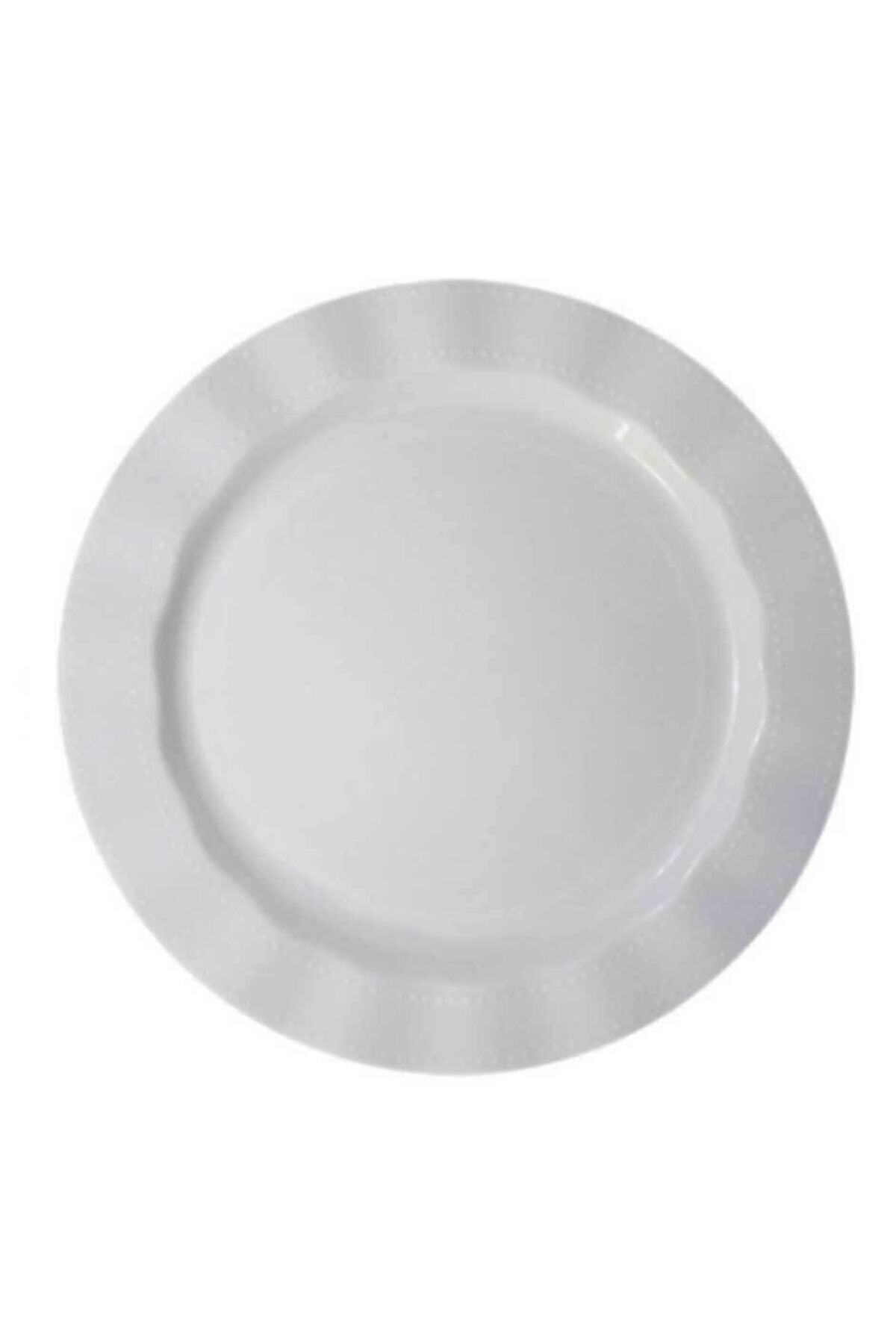 HİLALSHOP Parti Beyaz Renk Lüks Plastik Mika Yuvarlak Tabak 26 Cm 6 Adet