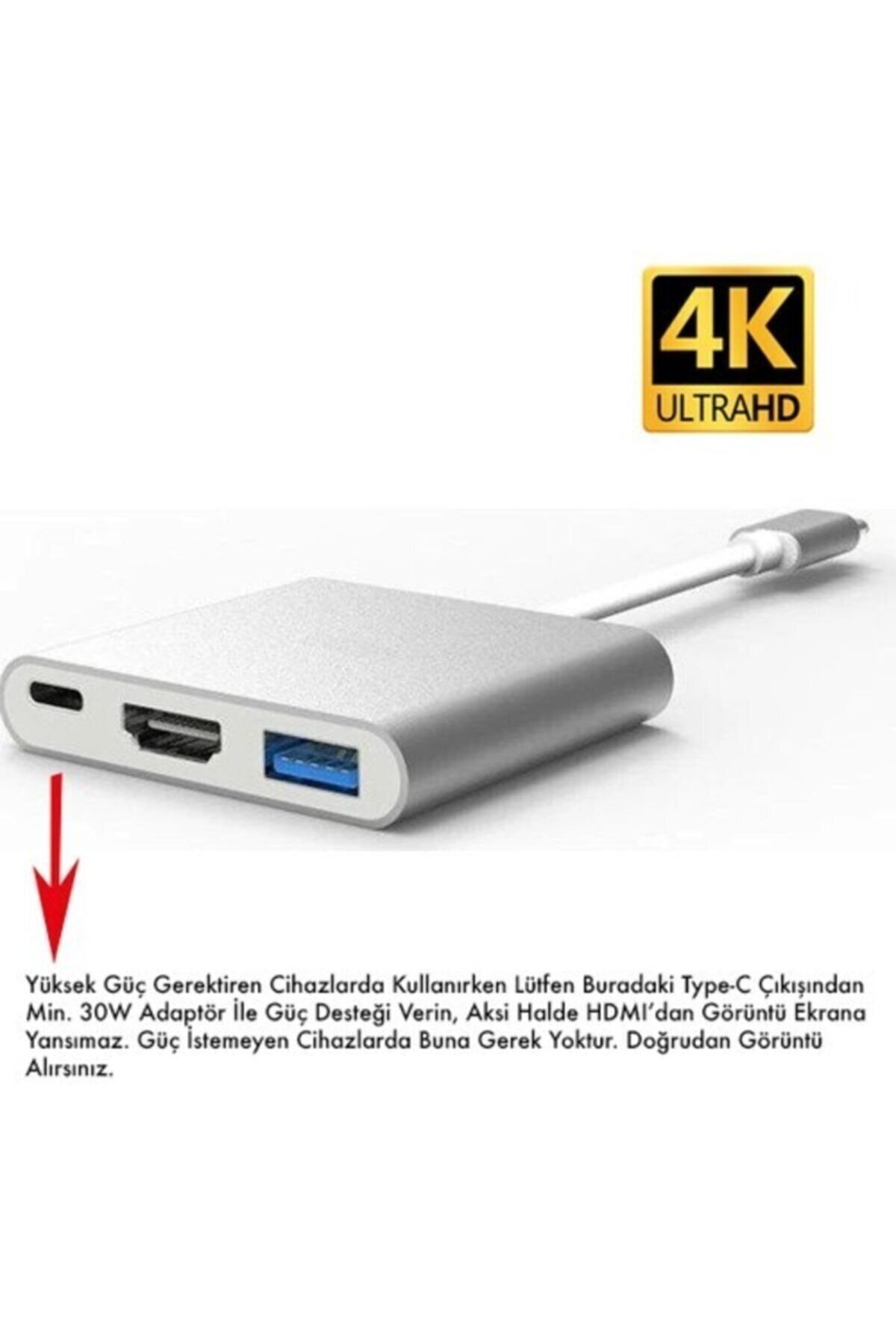 Daytona Cf01 3in1 Type-c To Hdmı Usb 3.0 Projeksiyon Görüntü Yansıtıcı Dönüştürücü - Sılver