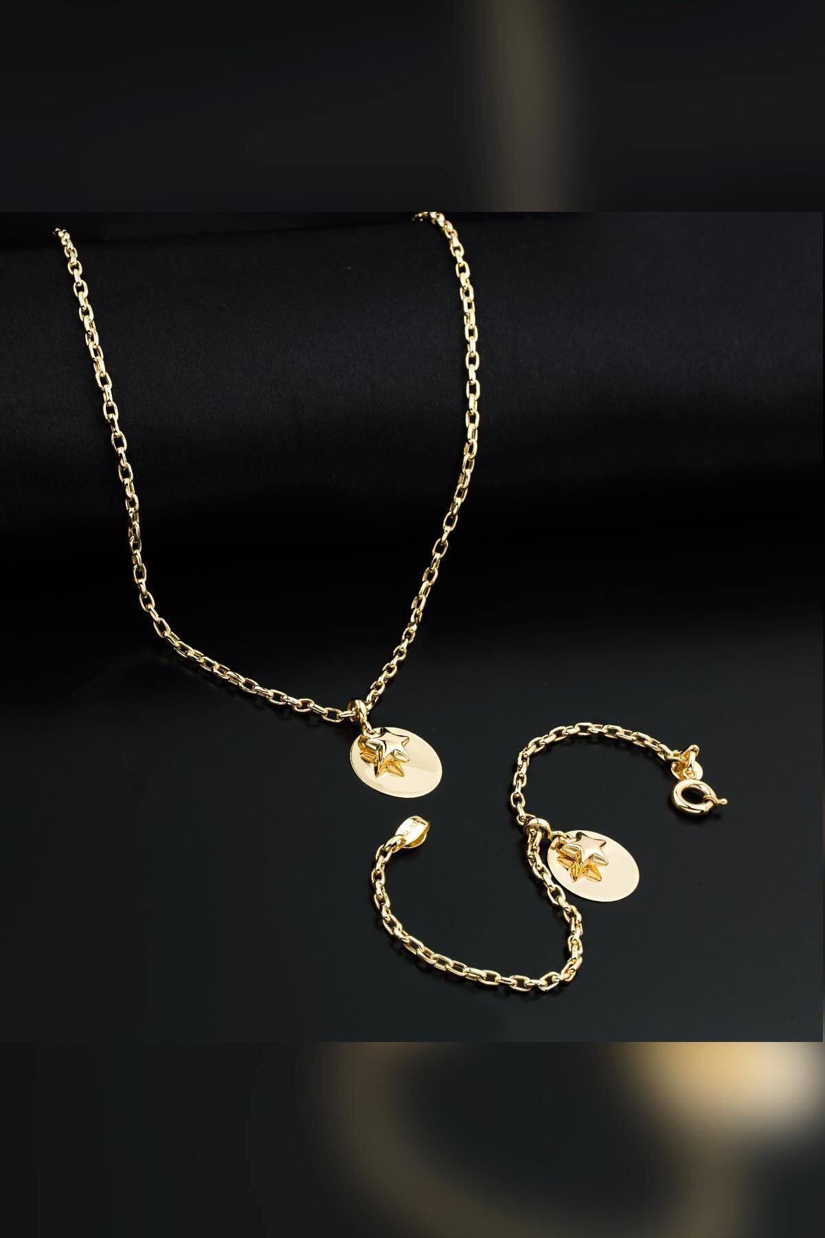 Bilezikci Isimlikli Yıldız Taşsız Altın Takı Seti