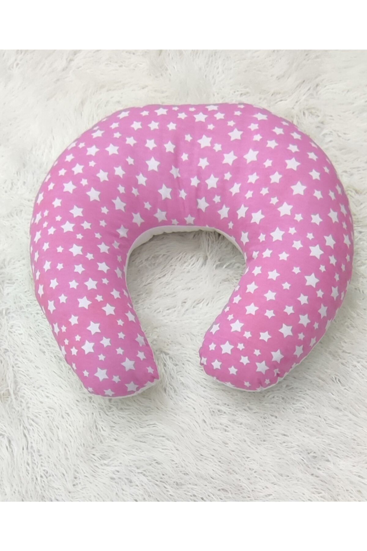 mordesign Çift Taraflı Emzirme Yastığı / Bebek Destek Minderi, %100 Pamuklu Kumaş, Stars Desen, Pembe