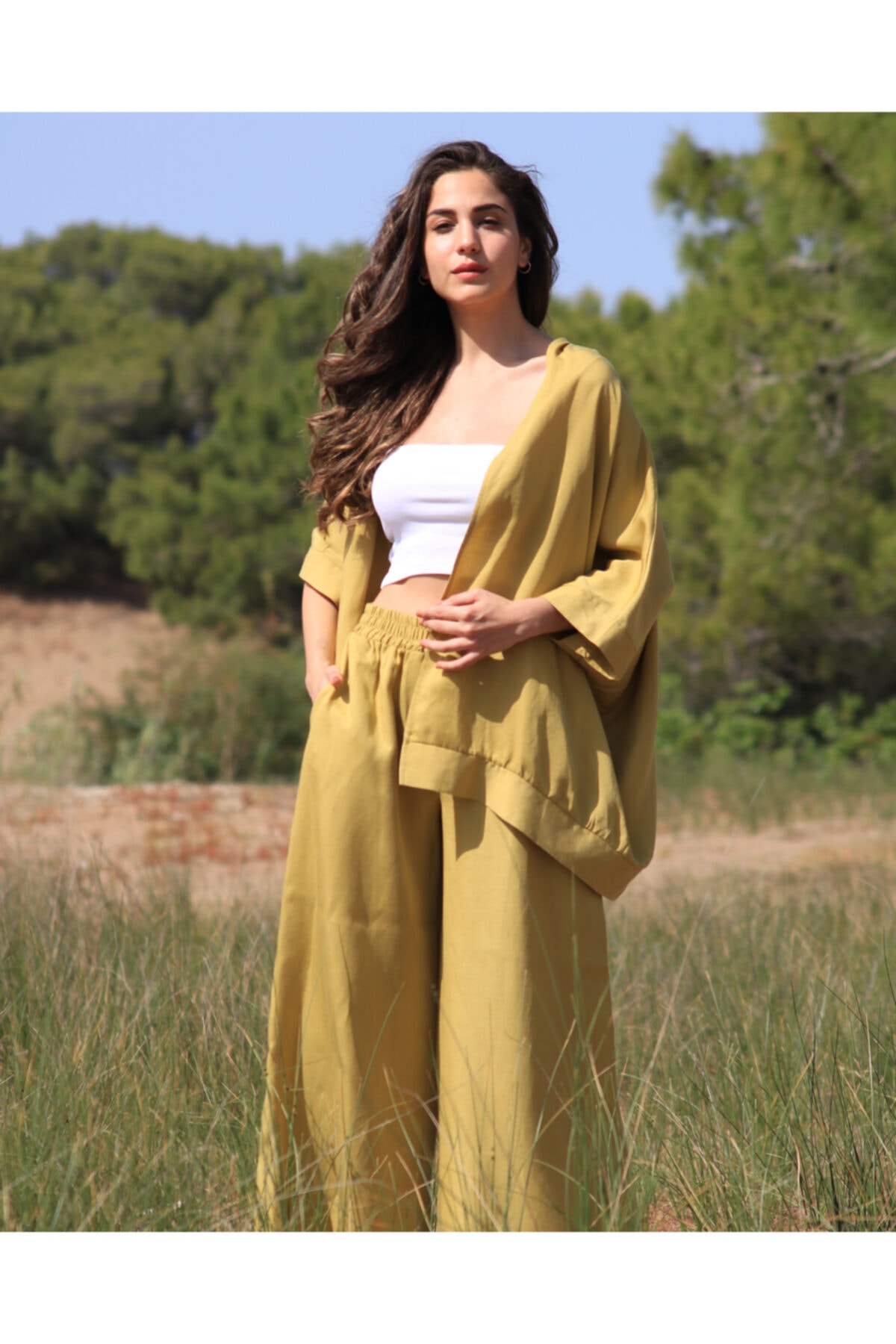 Husufi Keten Mini Kimono