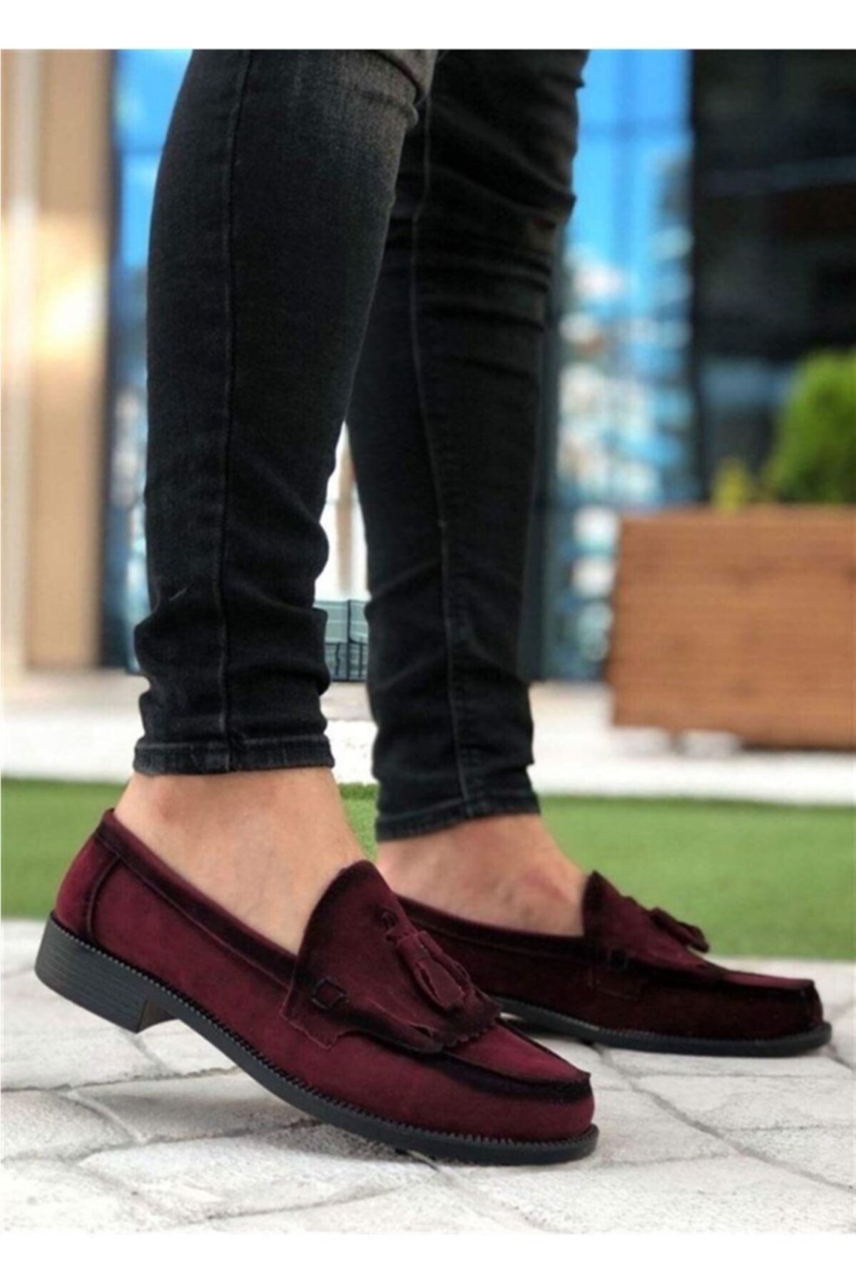 Erbilden Er0062 Püsküllü Corcik Süet Bordo Klasik Erkek Kadın Unisex Ayakkabısı