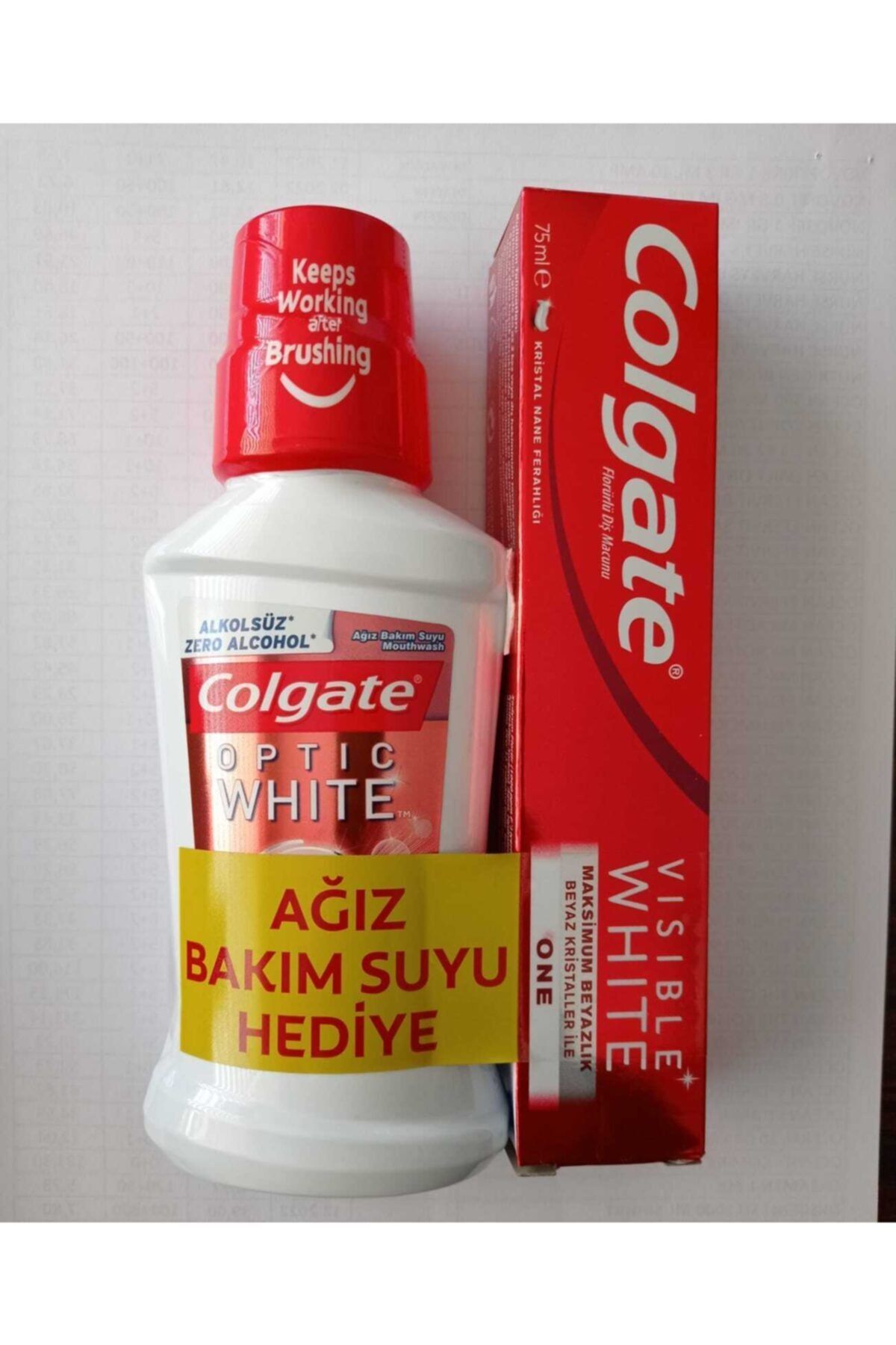 Colgate Visible Whıte Diş Macunu 75 ml  Optıc Whıte Ağız Bakım Suyu 250 ml