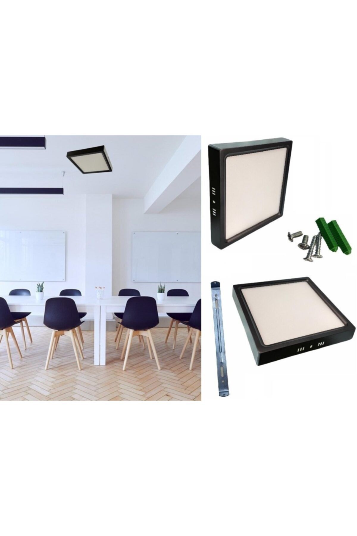 sekizgen led Siyah Kasa 30x30 Beyaz Işık 24 Watt Sıva Üstü Armatür Kare
