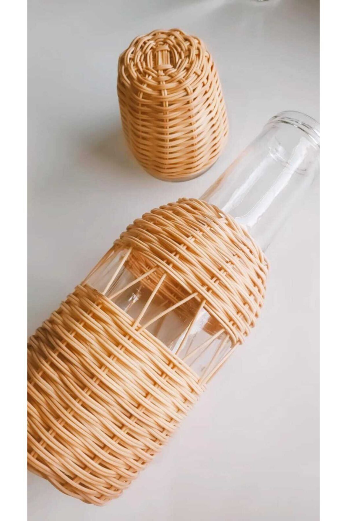 His Art Workshop Doğal Rattan Bambu Sürahi Bardak Takımı