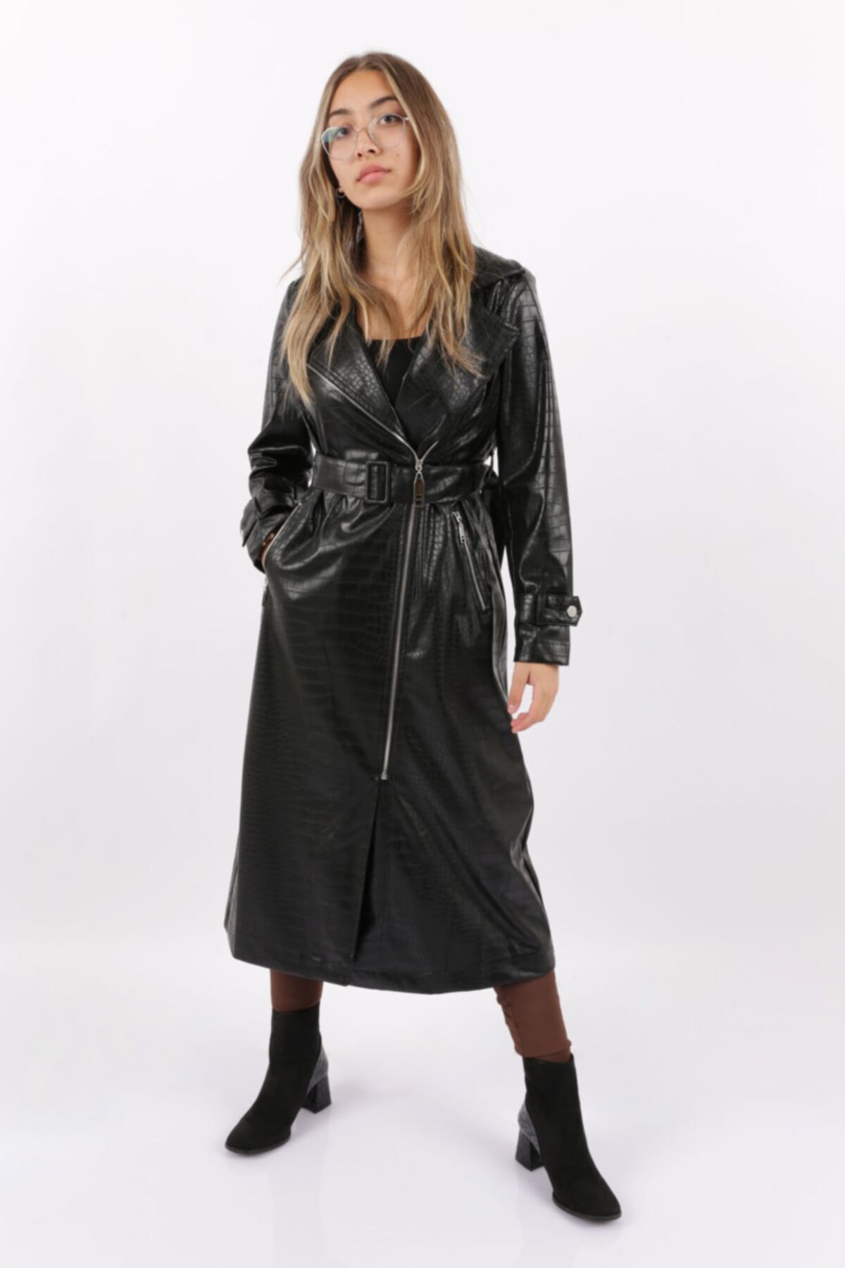 İkoll 21k26273 Krokodil Deri Fermuarlı Trenchcoat