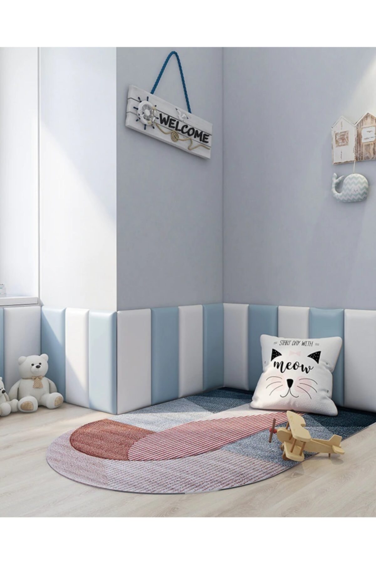 İnfant Hobby 3d Duvar Oyun Matı Anti-çarpışma Oyun Çiti Mavi Beyaz 4'lü Set 70x140x3cm