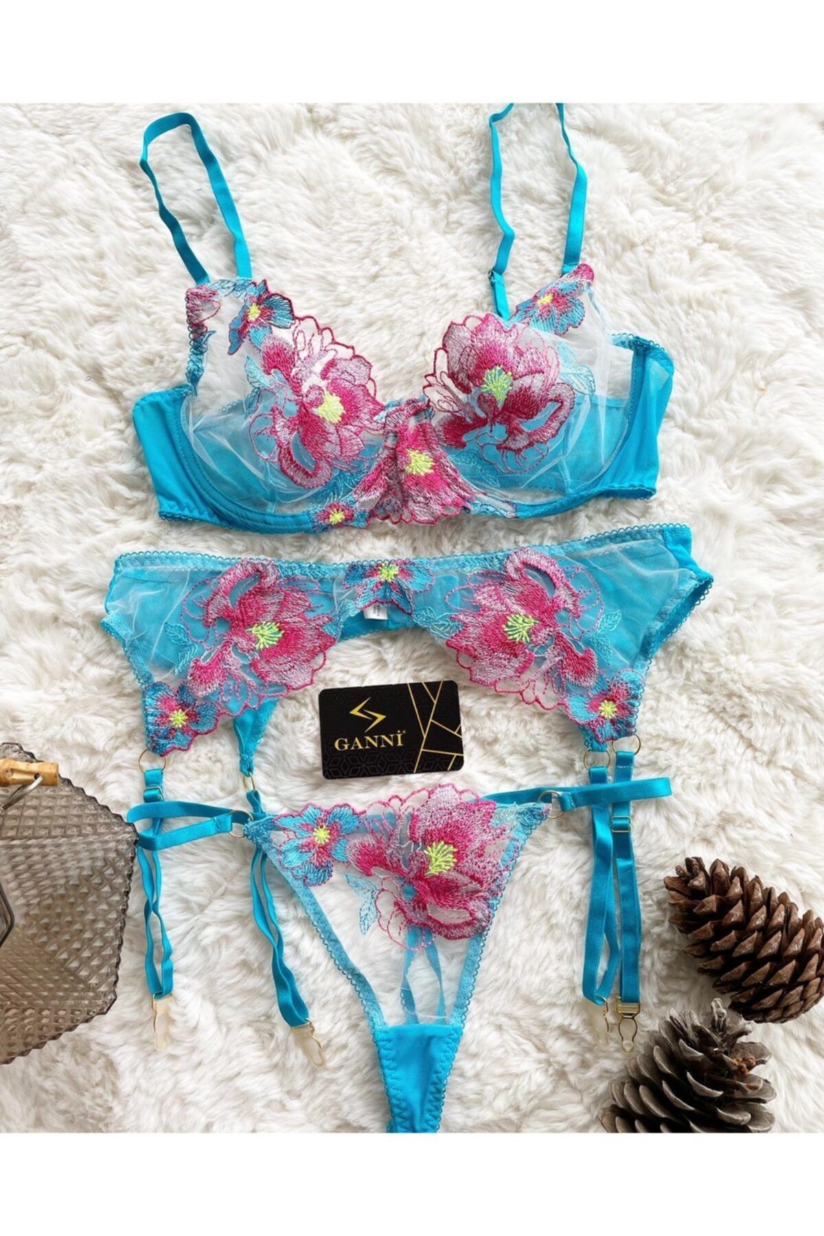 GANNI Floral 3lü Jartiyer Takım