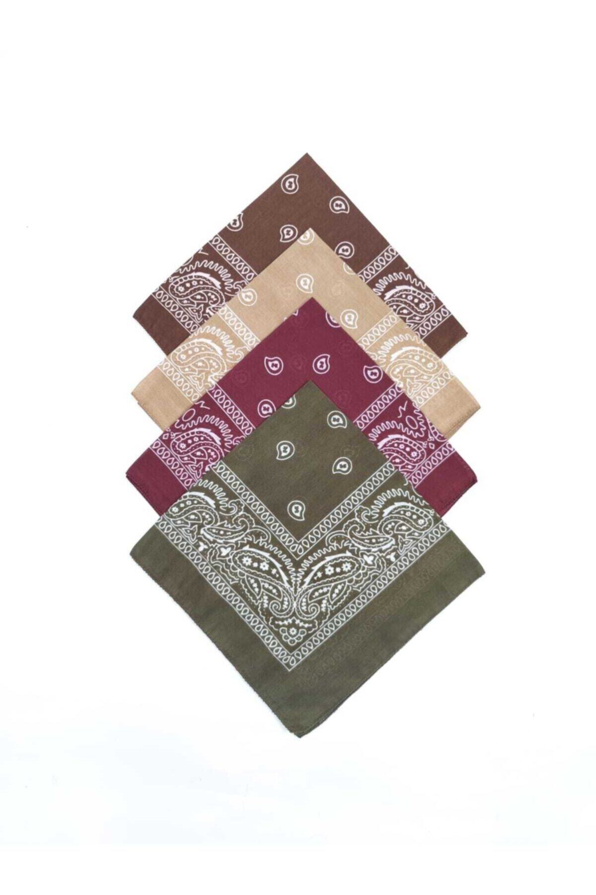 Fular Marketi 4 Adet Etnik Desenli Pamuk Bandana