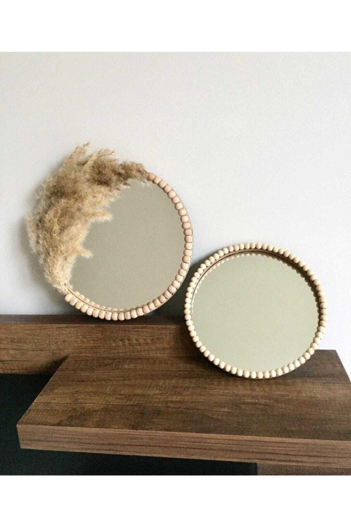 MUJA DEC 2 Li Ahşap Boncuklu Ve Pampaslı Ayna Set