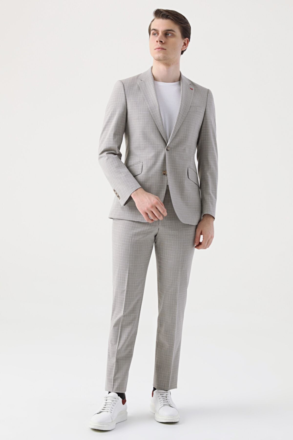 D'S Damat Slim Fit Bej Armürlü Takım Elbise