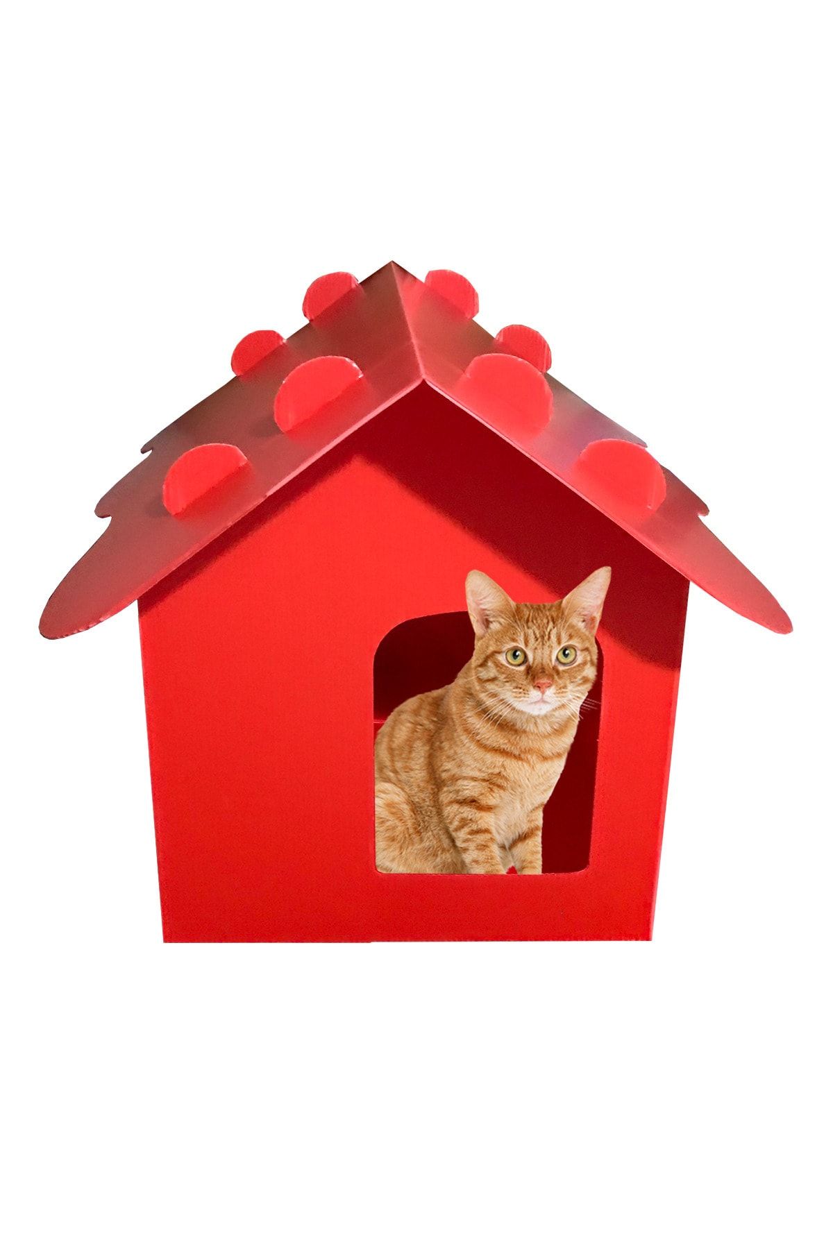 Pati Mama Su Geçirmez Pp Plastik Dış Mekan Kedi Evi (45X43X35CM) - ( Çatılı Kulübe ) - Kırmızı