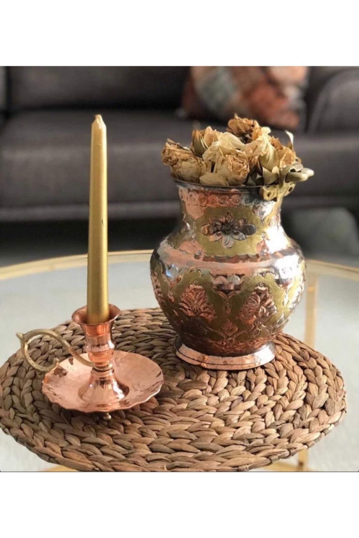 bodur ticaret Bakır Fırfırlı Şamdan&mumluk Parlak