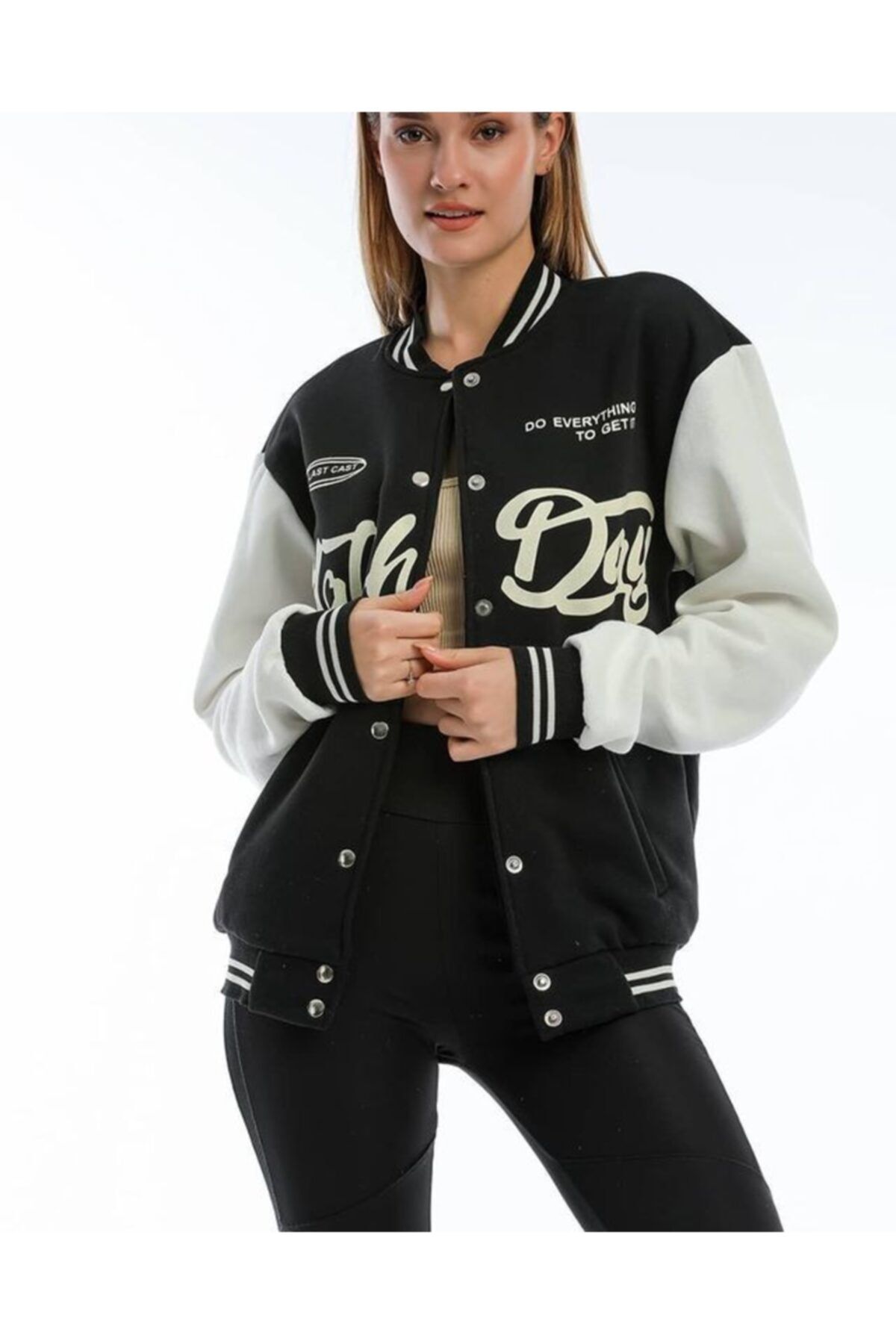 EMS Butik Unisex Siyah Baskılı Match Day Kolej Ceket
