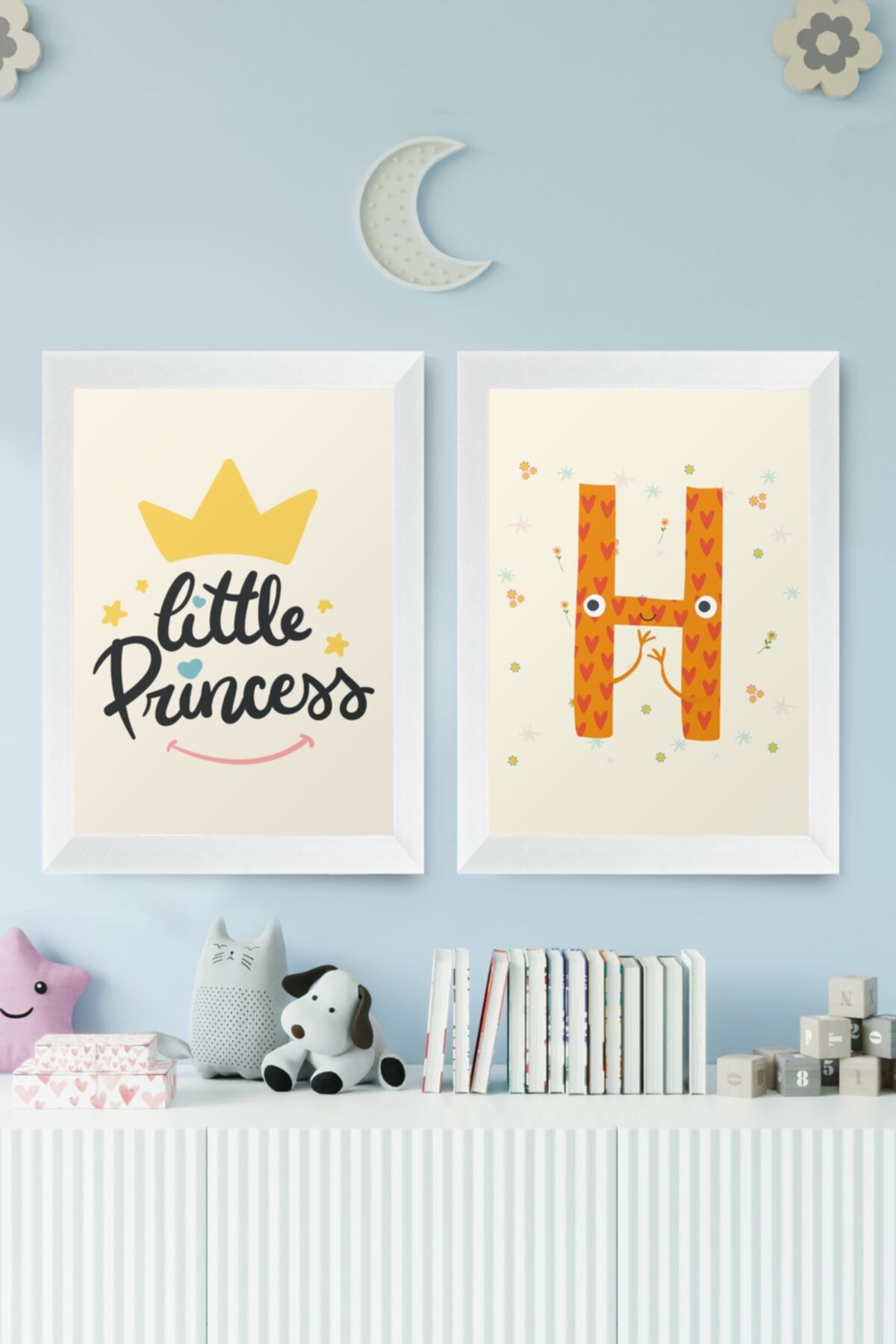 digital art Little Princess Prenses Kız Çocuk Odası H Isim Baş Harfli Tablo Beyaz