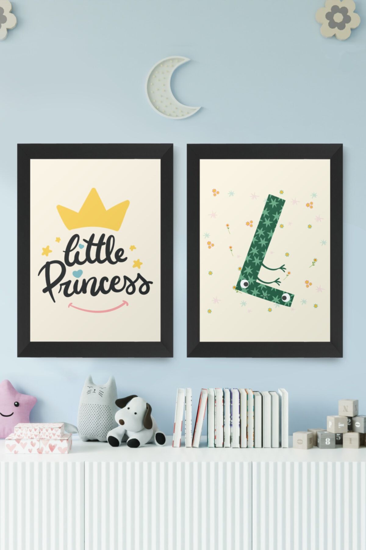 digital art Little Princess Prenses Kız Çocuk Odası L Isim Baş Harfli Tablo Siyah