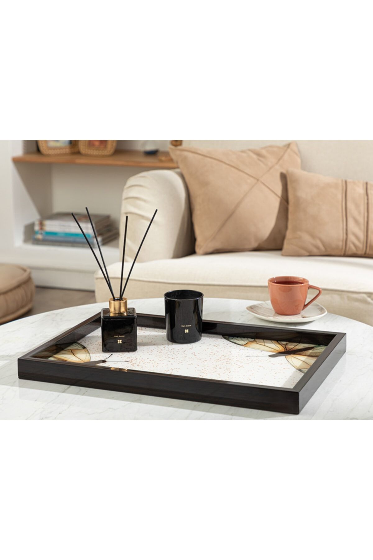 English Home Butterfly Valley Dekoratif Tepsi 31x46 Cm Kahve