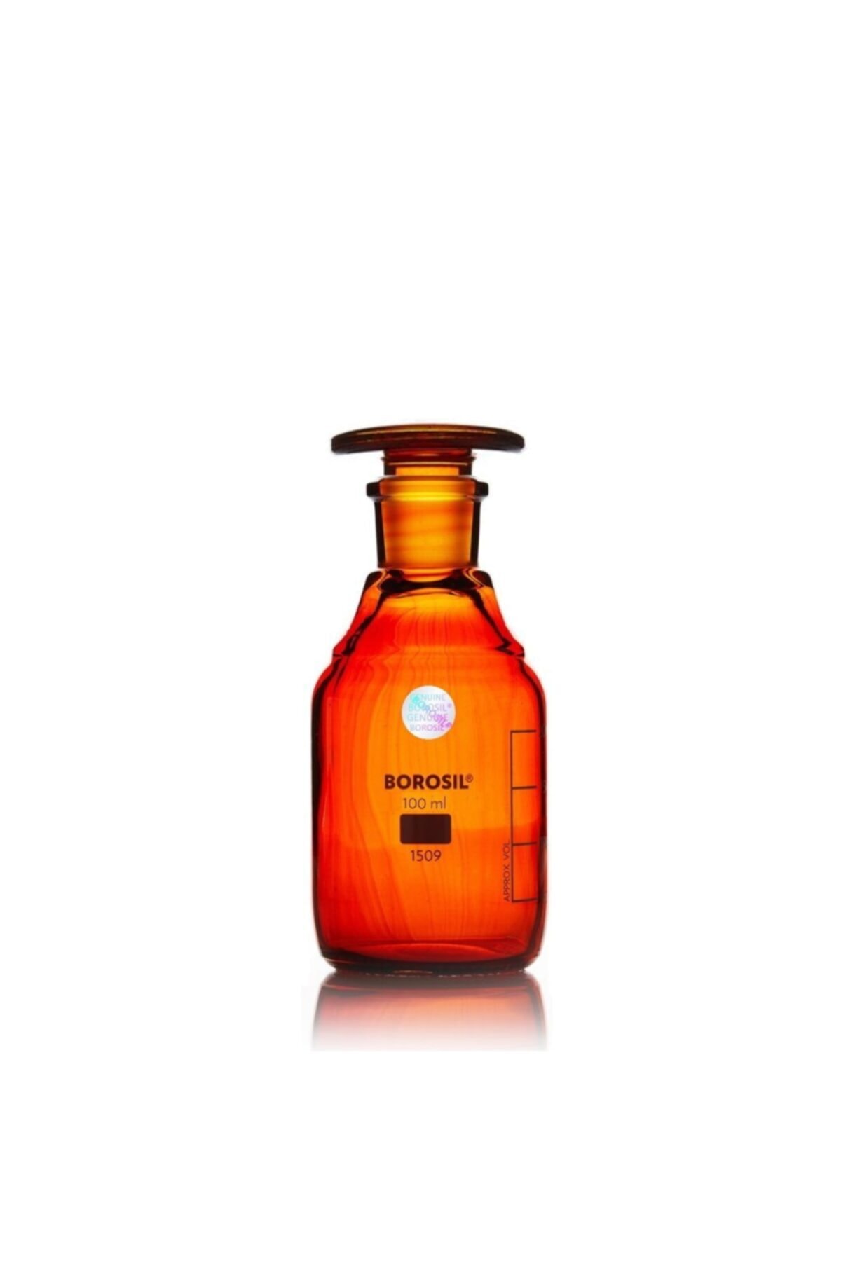 Borosil Miyar Cam Şişe - 100 ml - Amber -şilifli - Cam Tıpalı - 1adet/paket - 100% Ikat - Şilif:14/23