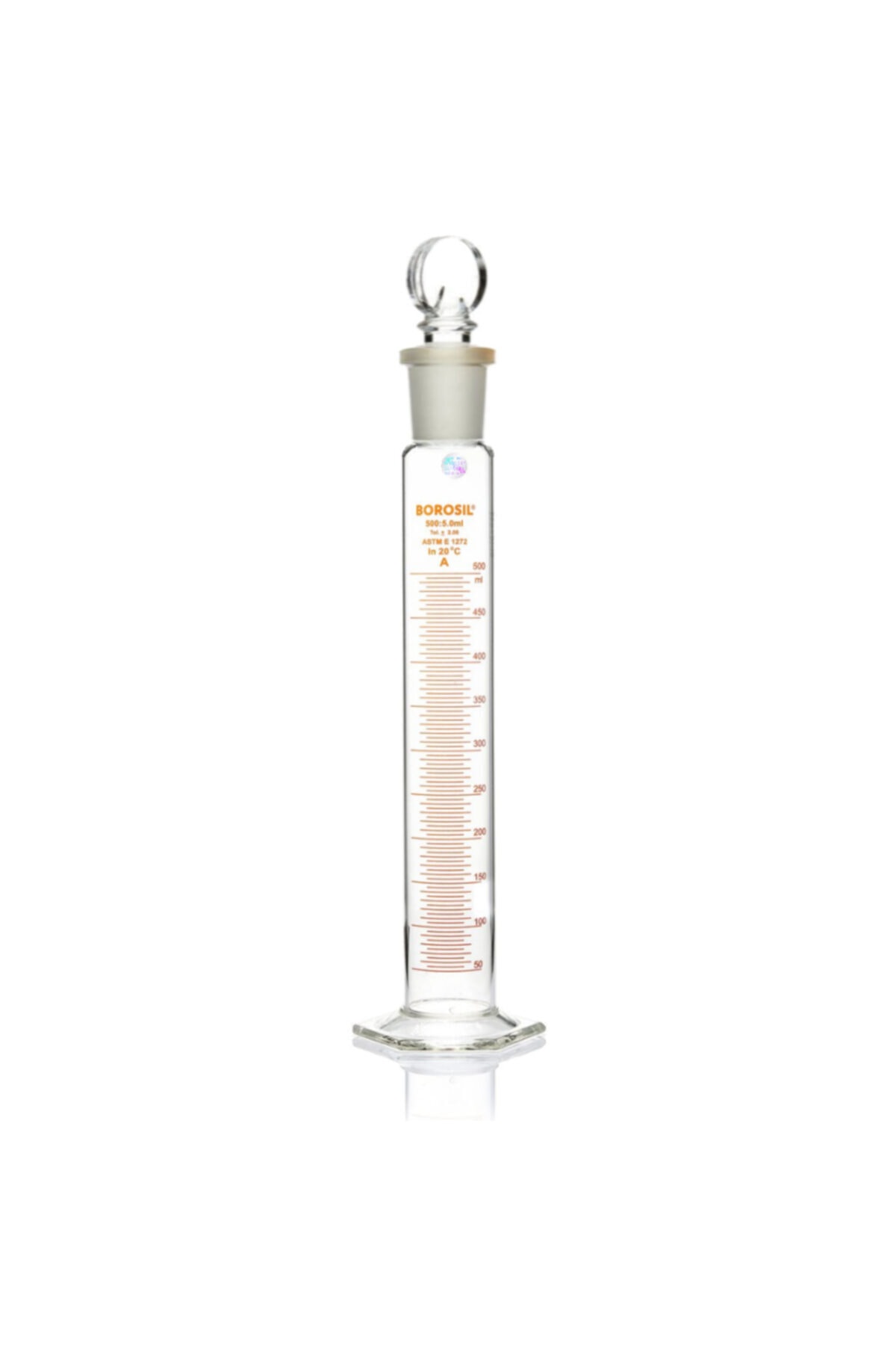 Borosil Çalkalamalı Cam Mezür - 500 Ml - Sertifikalı A Kalite - Cam Tıpalı