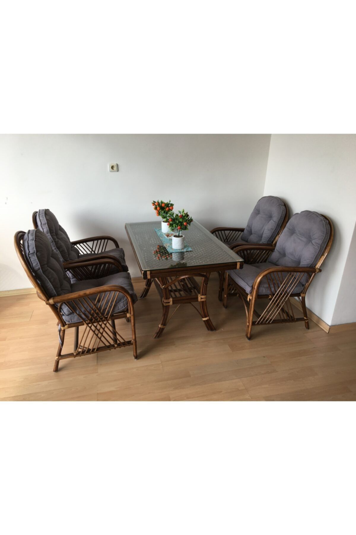 Ezgi Bambu Ev ve Bahçe Mobilyaları Bahçe Balkon 4 Kişilik Hayal Bambu Yemek Masası Takımı