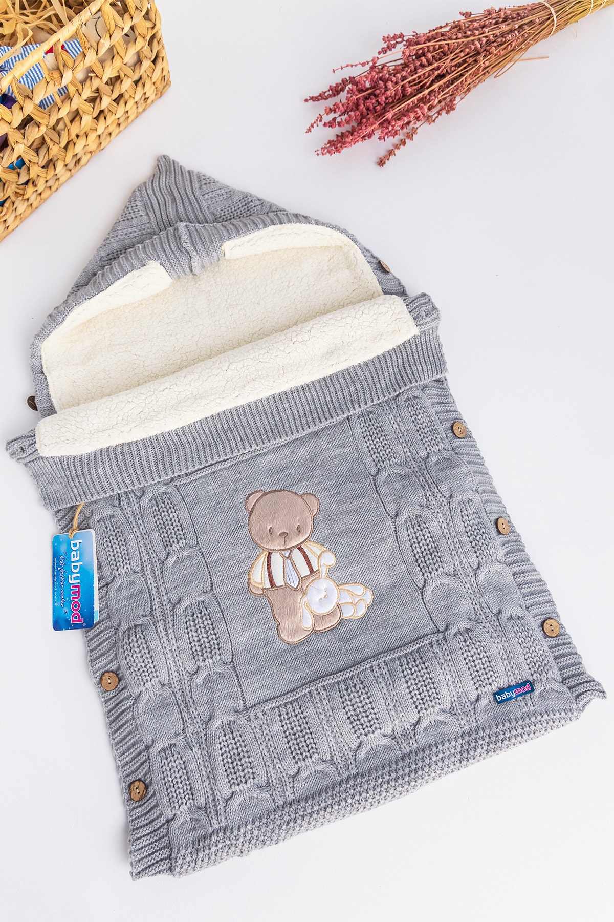 Babymod Ayıcık Figürlü Welsoft Bebek Kundak Triko Battaniye