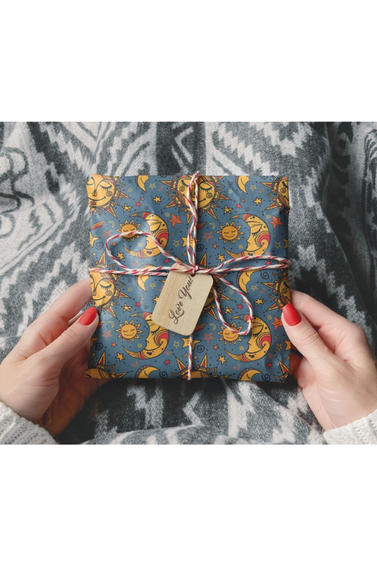 HRS 50 X 70 Cm Güneş Ay Yıldızlar Temalı Hediye Paketleme Ambalaj Kağıdı (6’lı Paket)