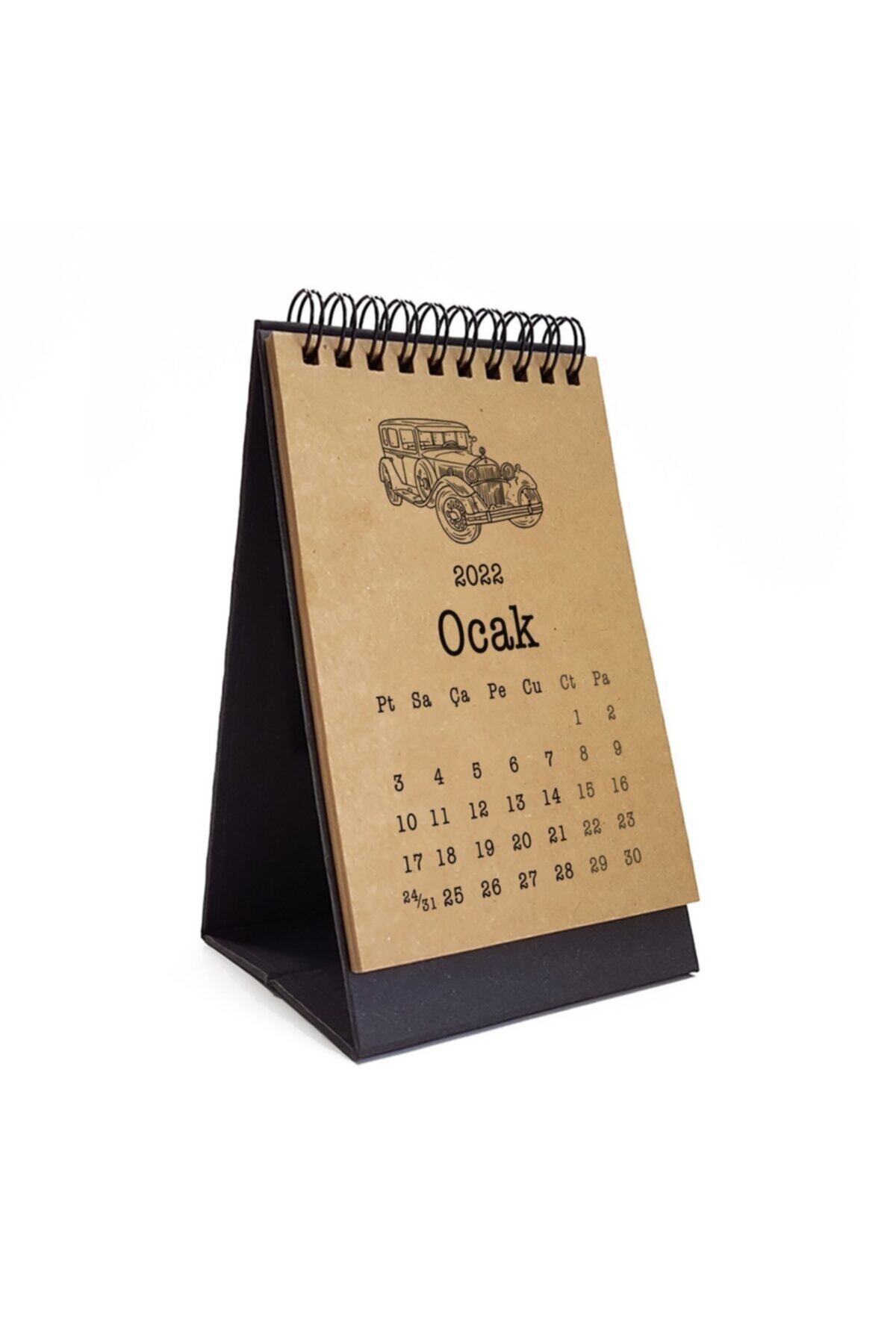 bi'aldım Klasik Araba Takvim 2022 Masa Takvimi Siyah Kraft