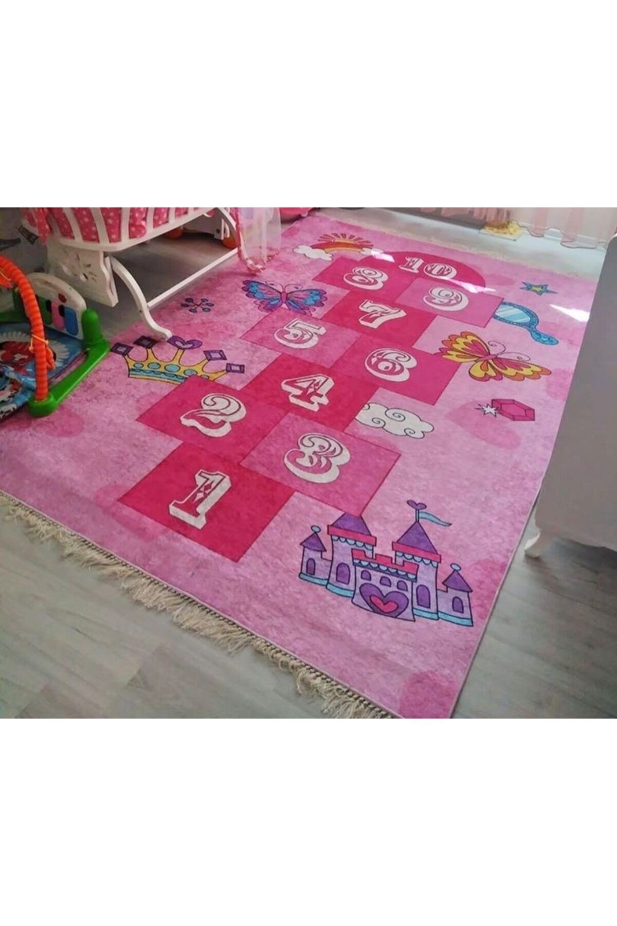 ALLGELSİN Pembe Seksek Detaylı Çocuk Odası Halısı Kaymaz Tabanlı Ince Oyun Ve Aktivite Halısı 160x230 4m2