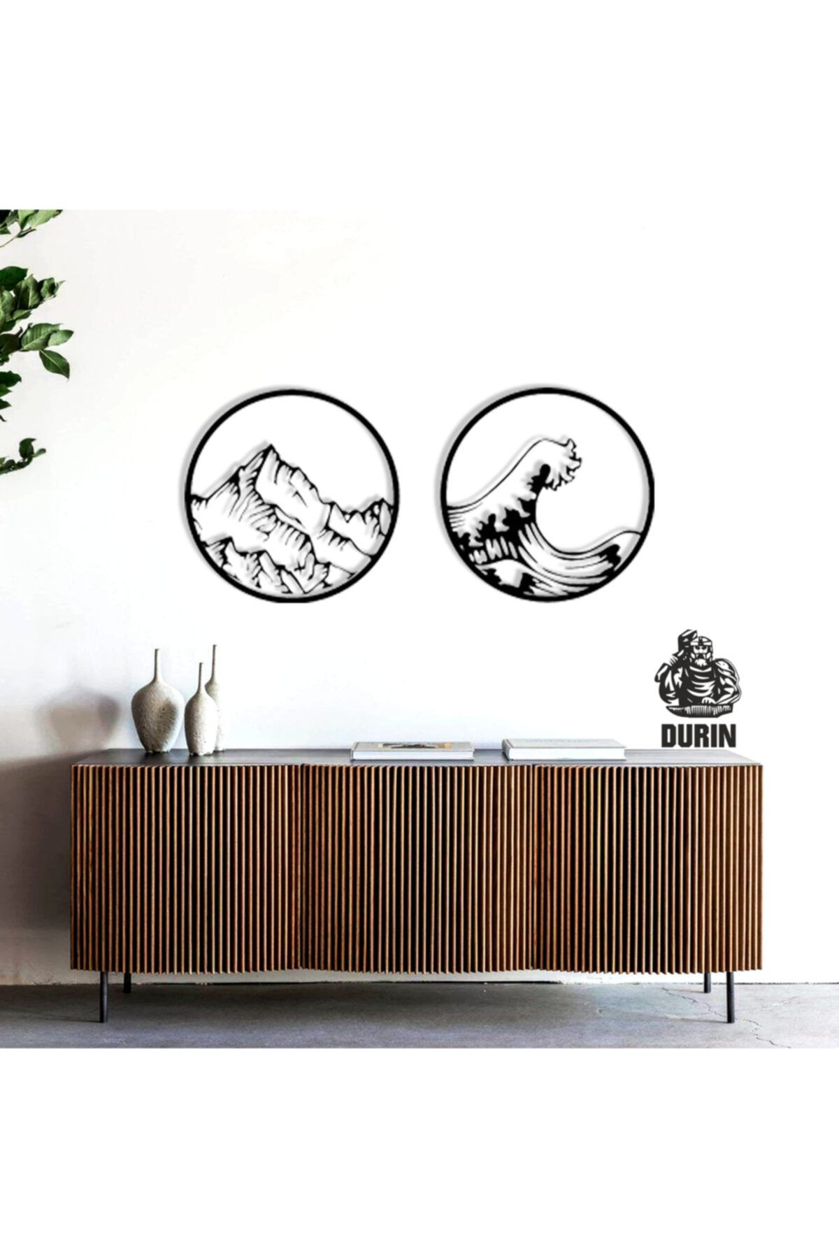 Durin Metal Works Nature Wawe And Mountaın Metal Duvar Dekoru, Doğa Set Metal Duvar Süsü 50 X 50 Cm Çap