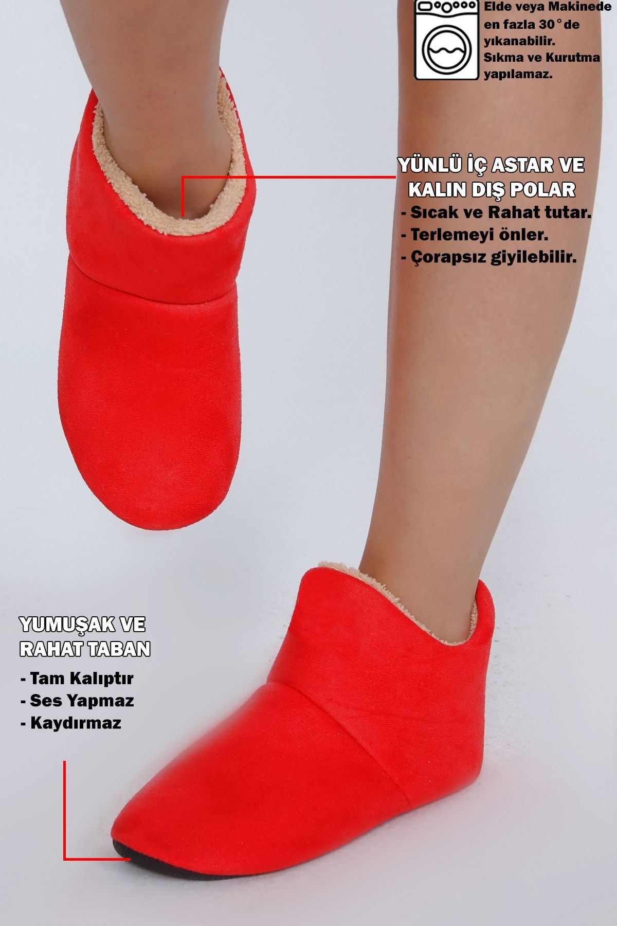 Beyond Ev Botu Içi Yünlü Yumuşak Taban Unisex Pwr Panduf Kırmızı